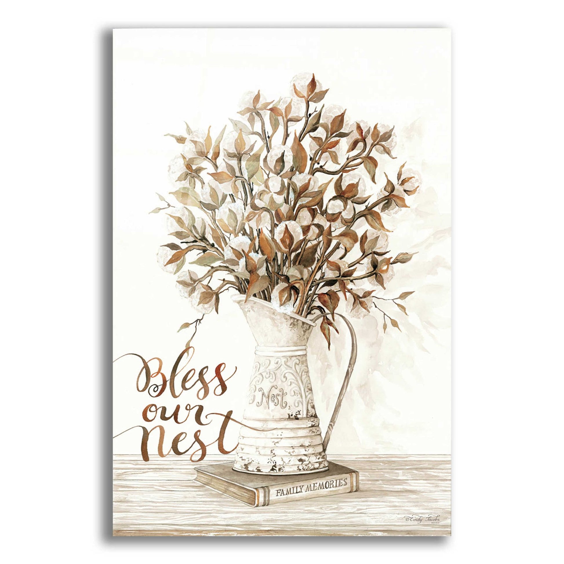Epic Art 'Bless Our Nest Cotton Bouquet' by Cindy Jacobs, Acrylic Glass Wall Art