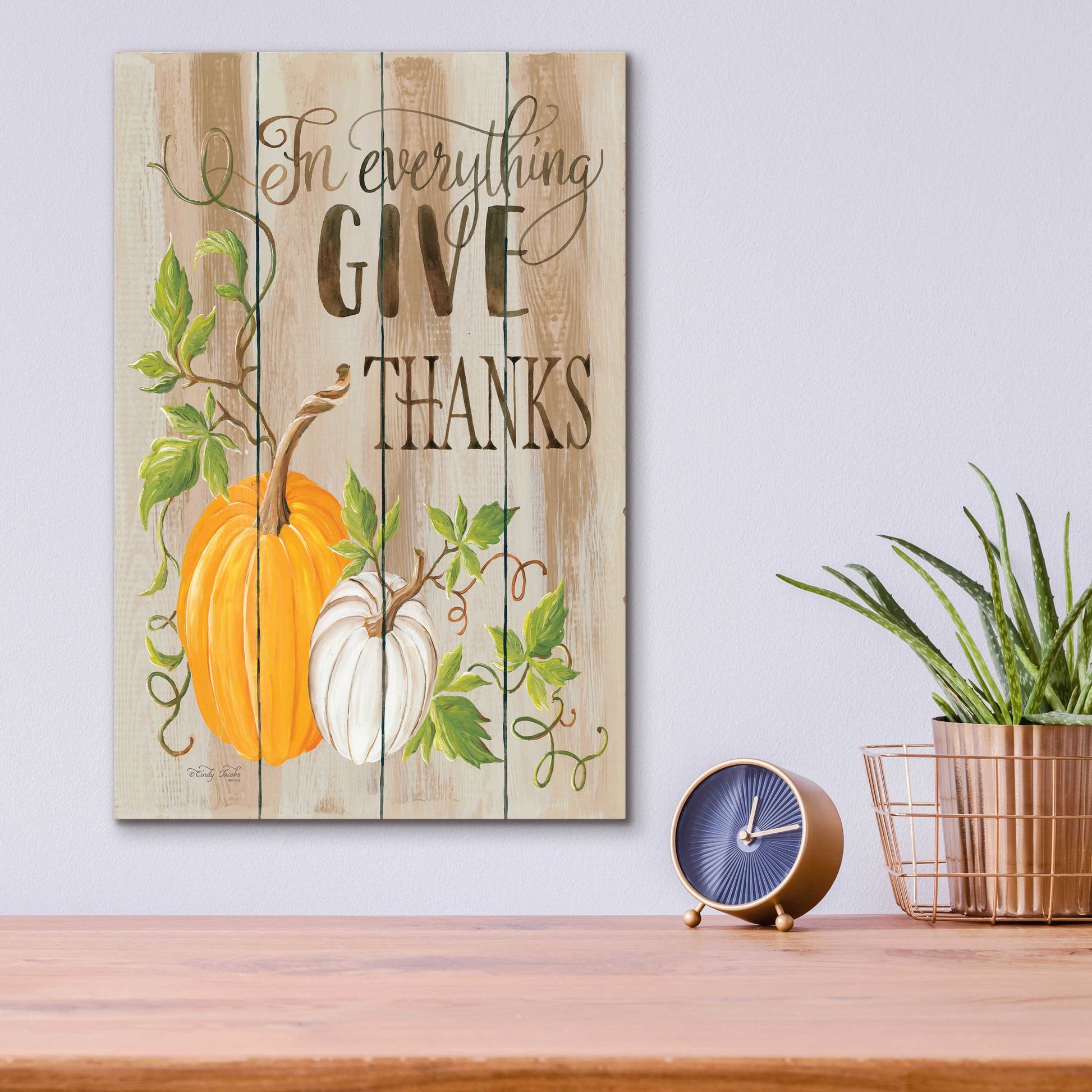 Epic Art 'For Everything Give Thanks' by Cindy Jacobs, Acrylic Glass Wall Art,12x16