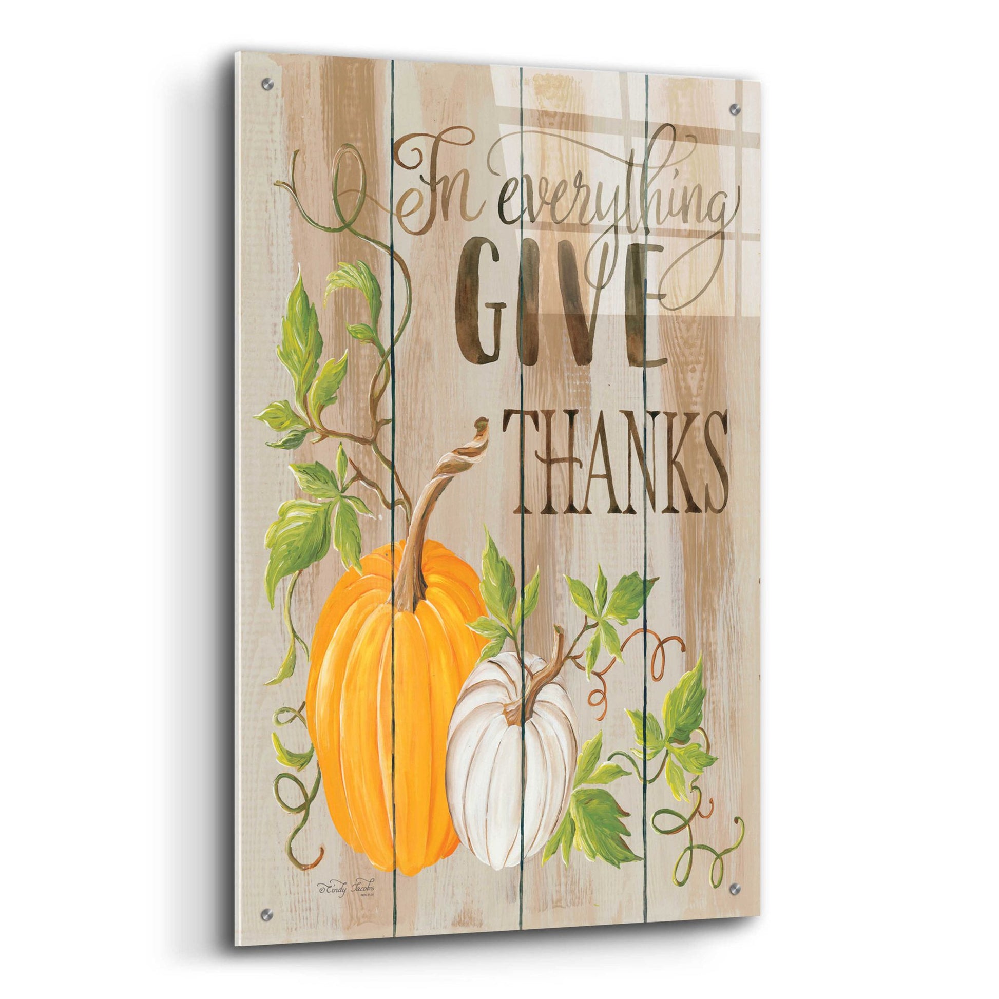 Epic Art 'For Everything Give Thanks' by Cindy Jacobs, Acrylic Glass Wall Art,24x36