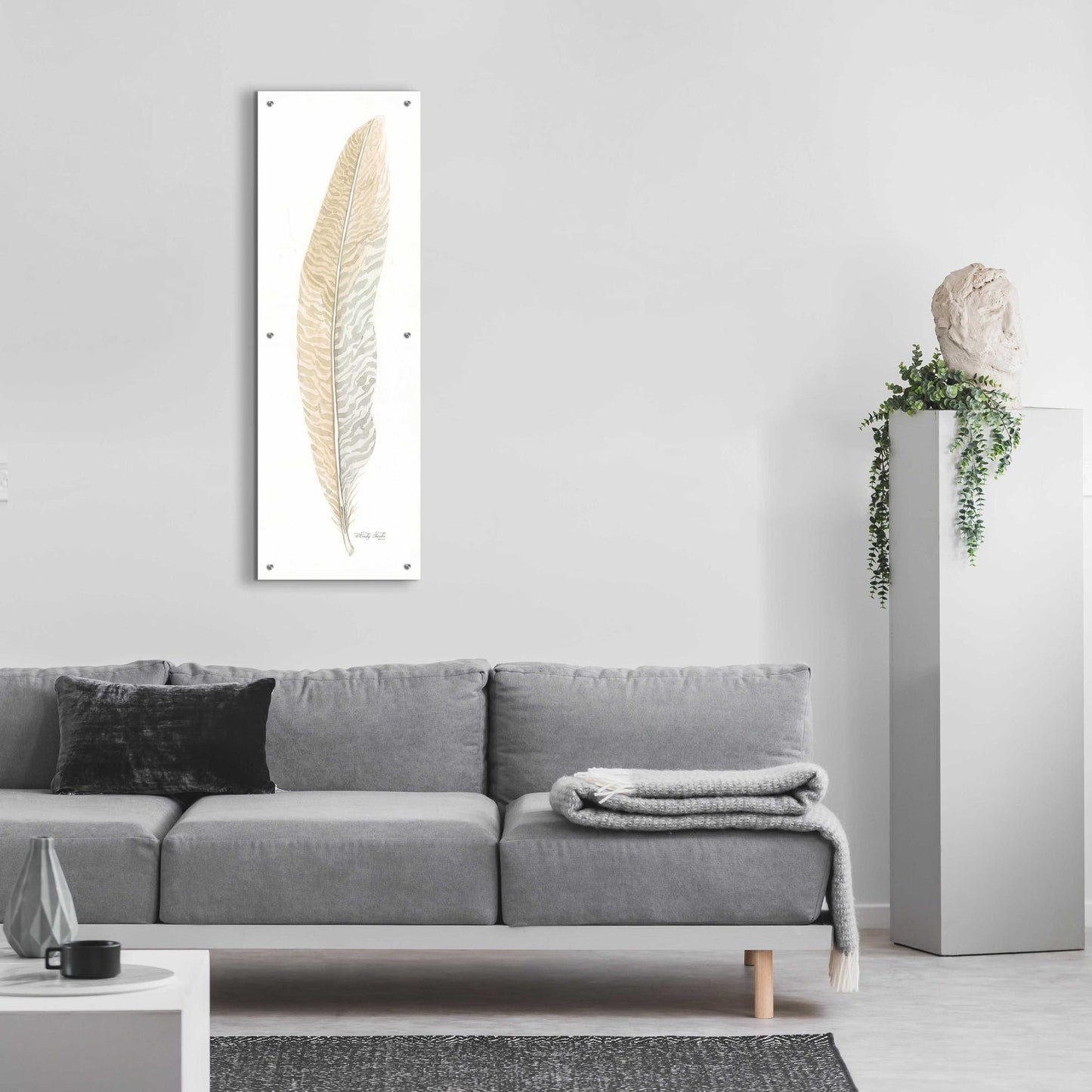 Epic Art 'Tonal Feather I' by Cindy Jacobs, Acrylic Glass Wall Art,16x48