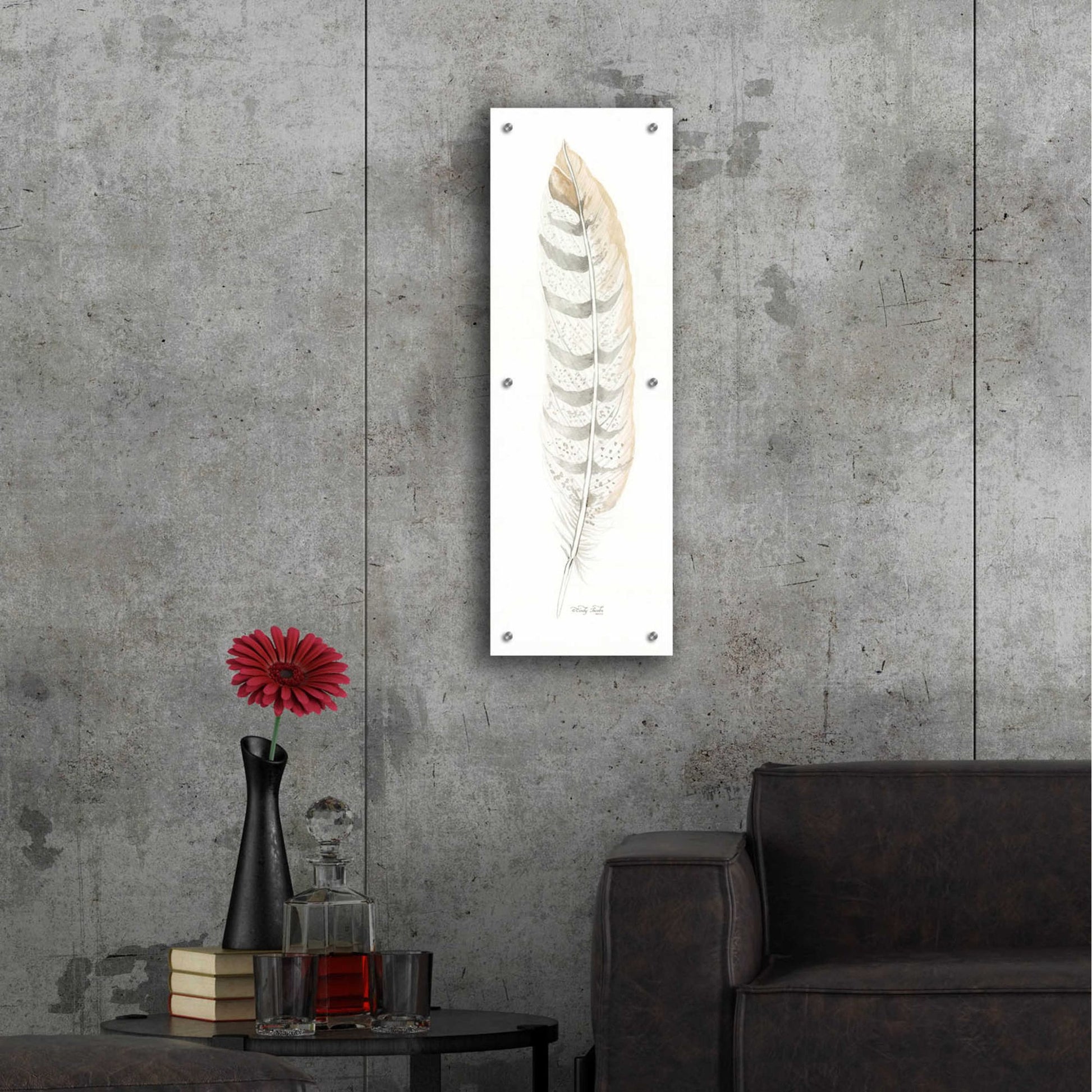 Epic Art 'Tonal Feather II' by Cindy Jacobs, Acrylic Glass Wall Art,12x36