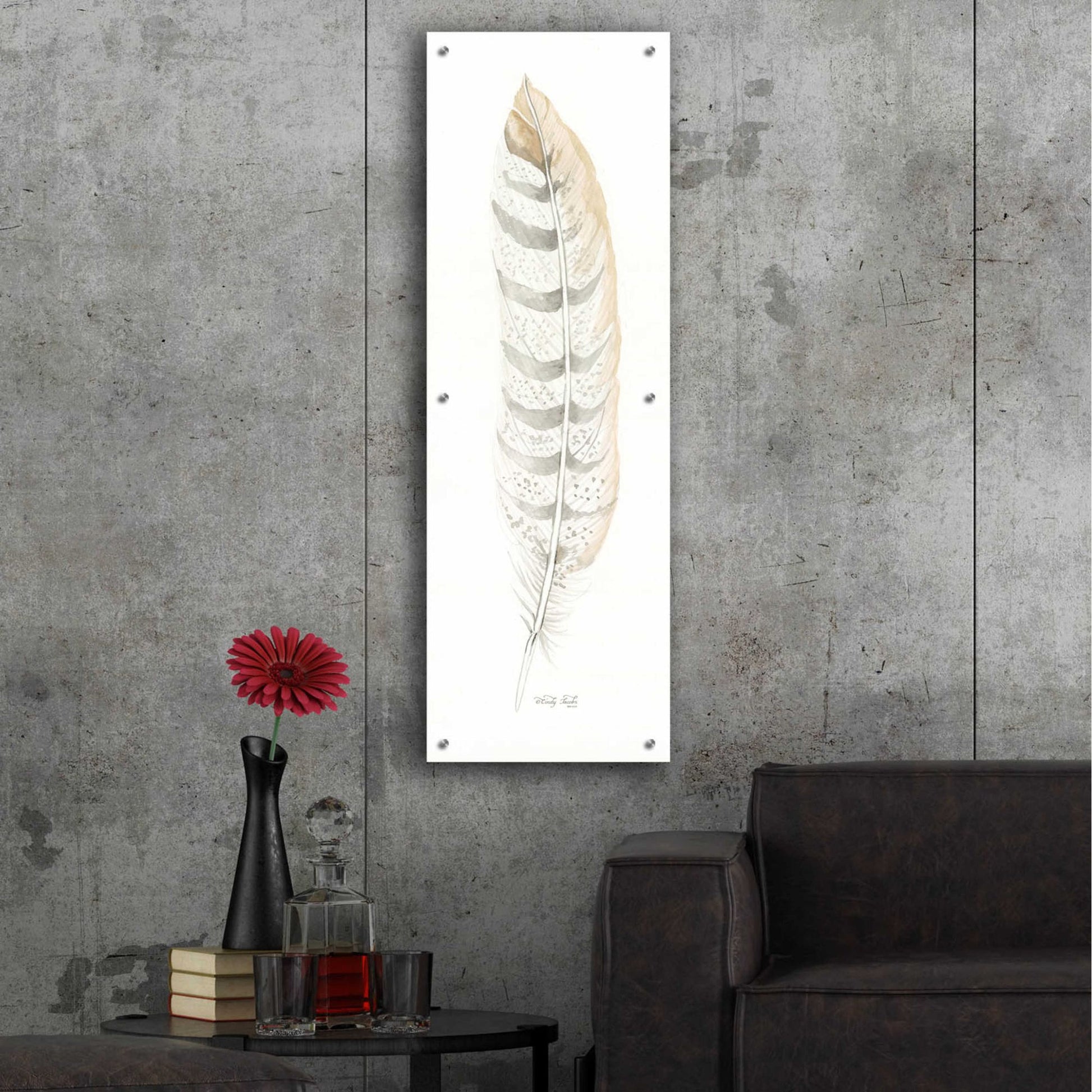 Epic Art 'Tonal Feather II' by Cindy Jacobs, Acrylic Glass Wall Art,16x48