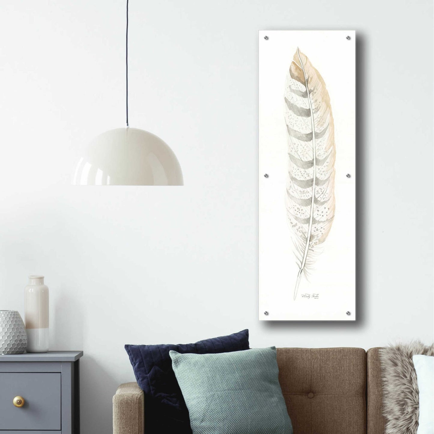 Epic Art 'Tonal Feather II' by Cindy Jacobs, Acrylic Glass Wall Art,16x48