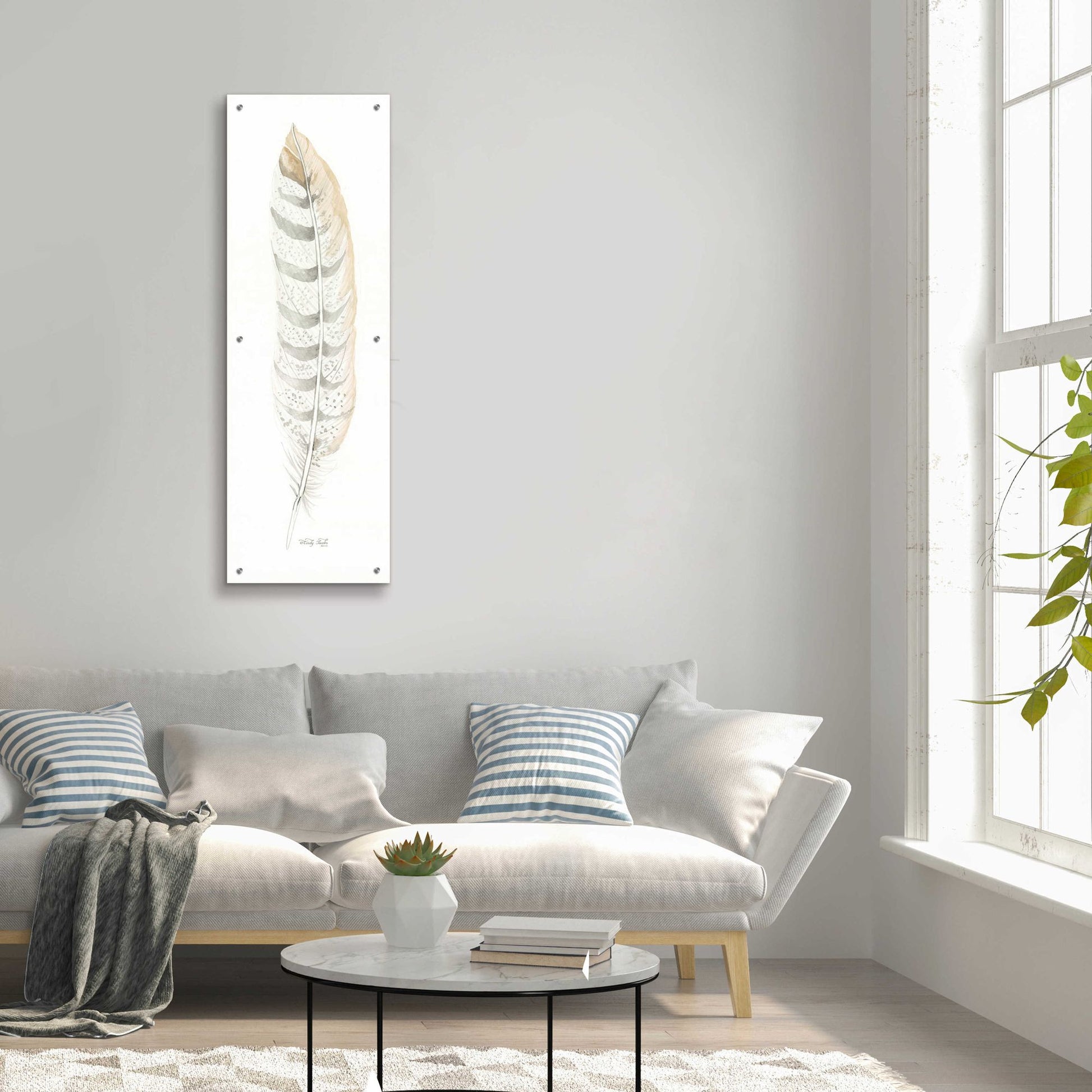 Epic Art 'Tonal Feather II' by Cindy Jacobs, Acrylic Glass Wall Art,16x48