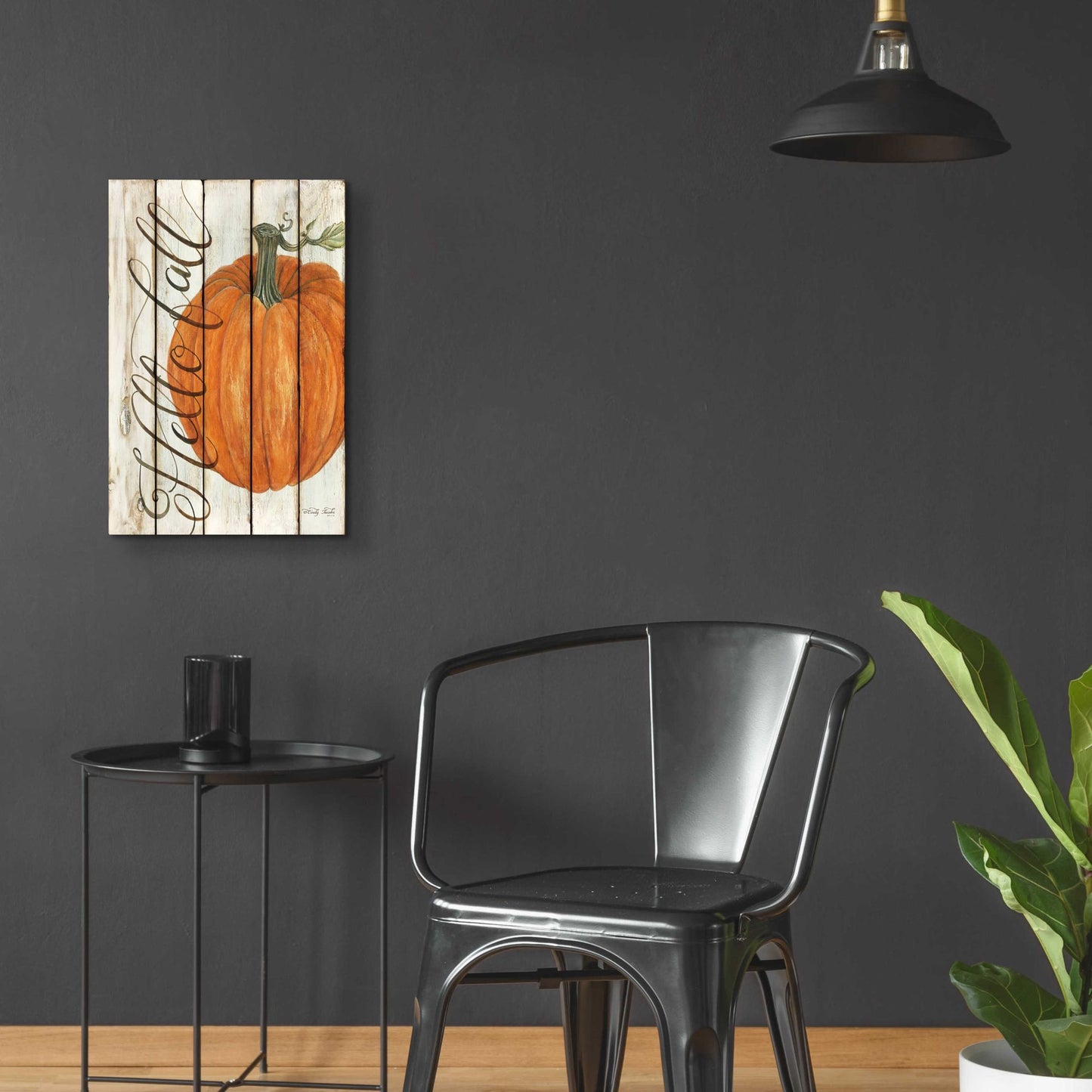 Epic Art 'Hello Fall Pumpkin on Shiplap' by Cindy Jacobs, Acrylic Glass Wall Art,16x24