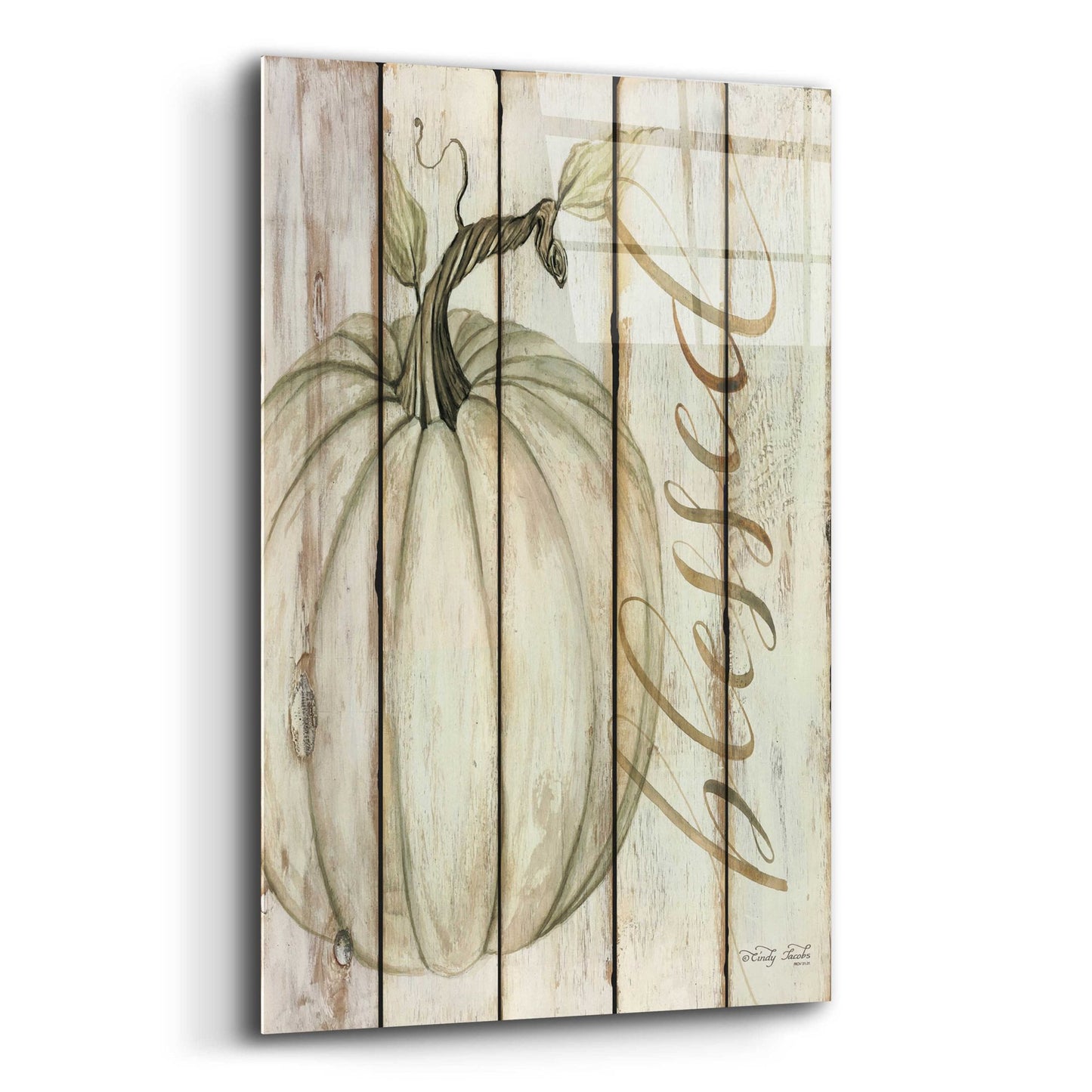 Epic Art 'Blessed Pumpkin on Shiplap' by Cindy Jacobs, Acrylic Glass Wall Art,12x16