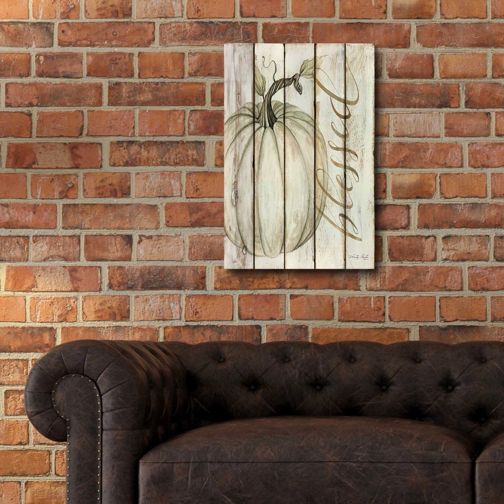 Epic Art 'Blessed Pumpkin on Shiplap' by Cindy Jacobs, Acrylic Glass Wall Art,16x24