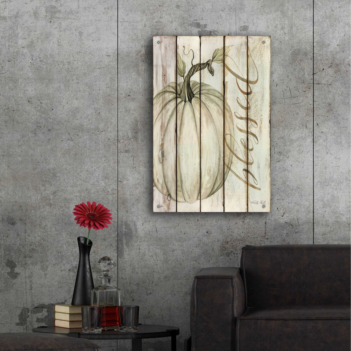 Epic Art 'Blessed Pumpkin on Shiplap' by Cindy Jacobs, Acrylic Glass Wall Art,24x36