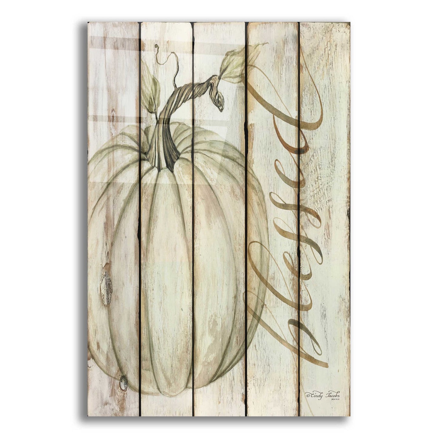 Epic Art 'Blessed Pumpkin on Shiplap' by Cindy Jacobs, Acrylic Glass Wall Art