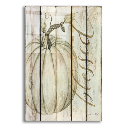 Epic Art 'Blessed Pumpkin on Shiplap' by Cindy Jacobs, Acrylic Glass Wall Art