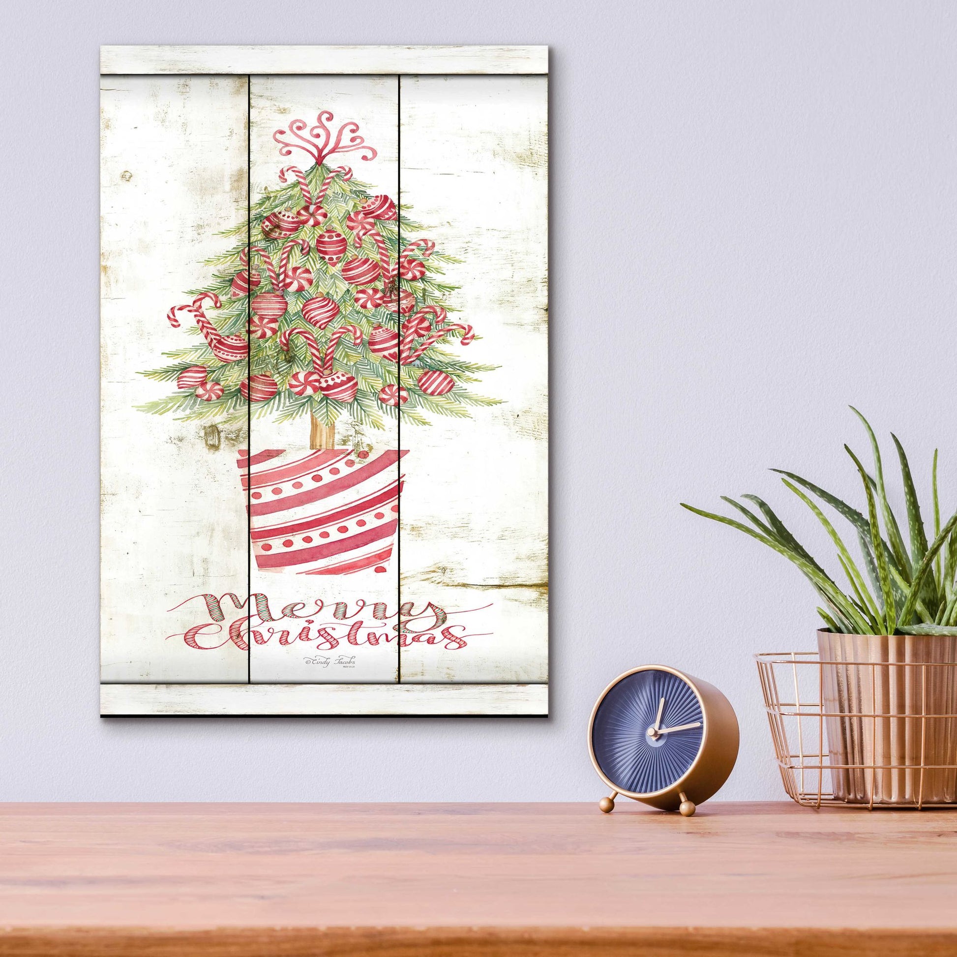 Epic Art 'Candy Cane Christmas Tree' by Cindy Jacobs, Acrylic Glass Wall Art,12x16