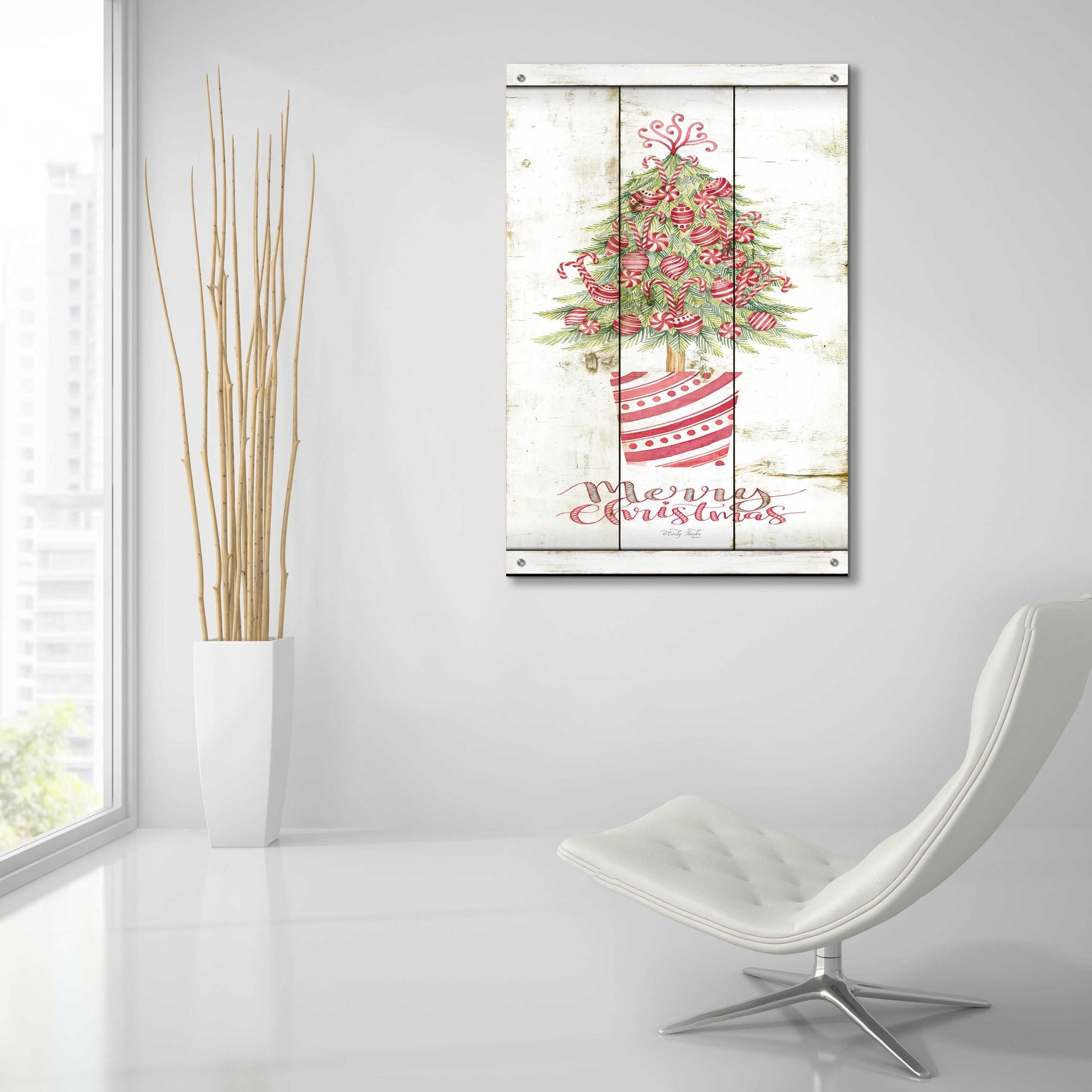 Epic Art 'Candy Cane Christmas Tree' by Cindy Jacobs, Acrylic Glass Wall Art,24x36