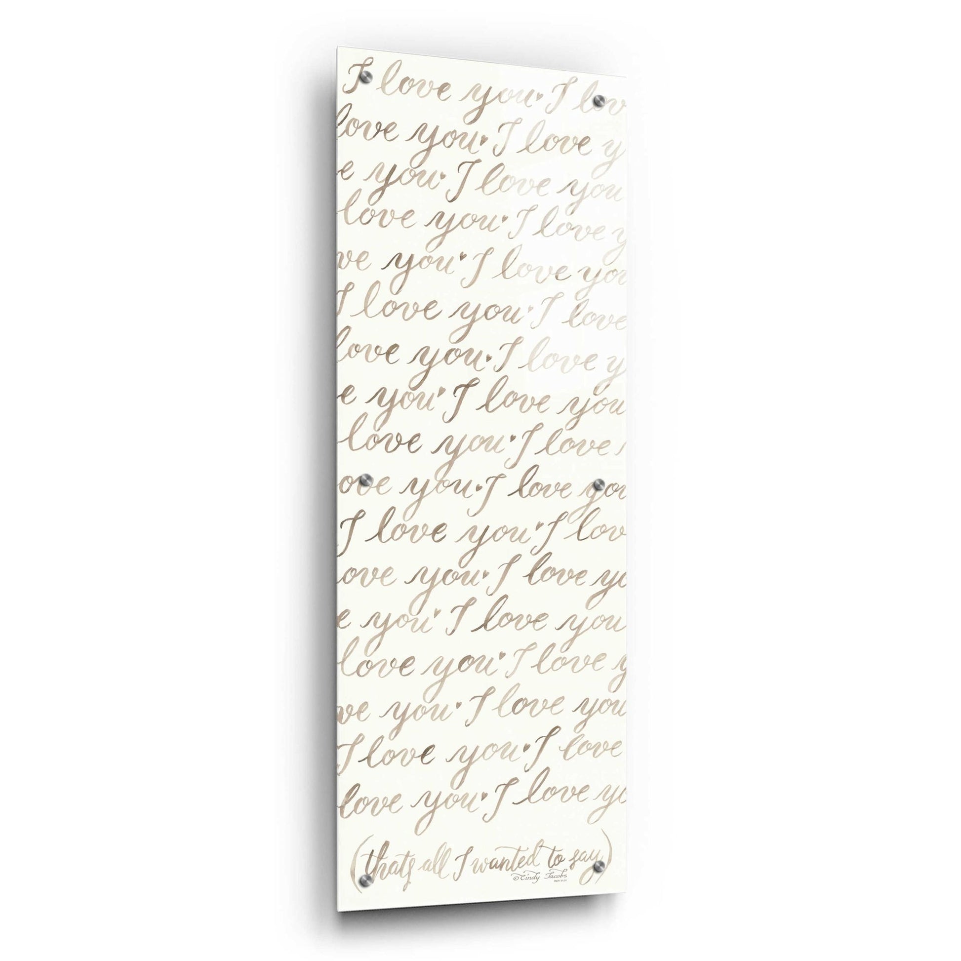 Epic Art 'Handwritten I Love You' by Cindy Jacobs, Acrylic Glass Wall Art,12x36