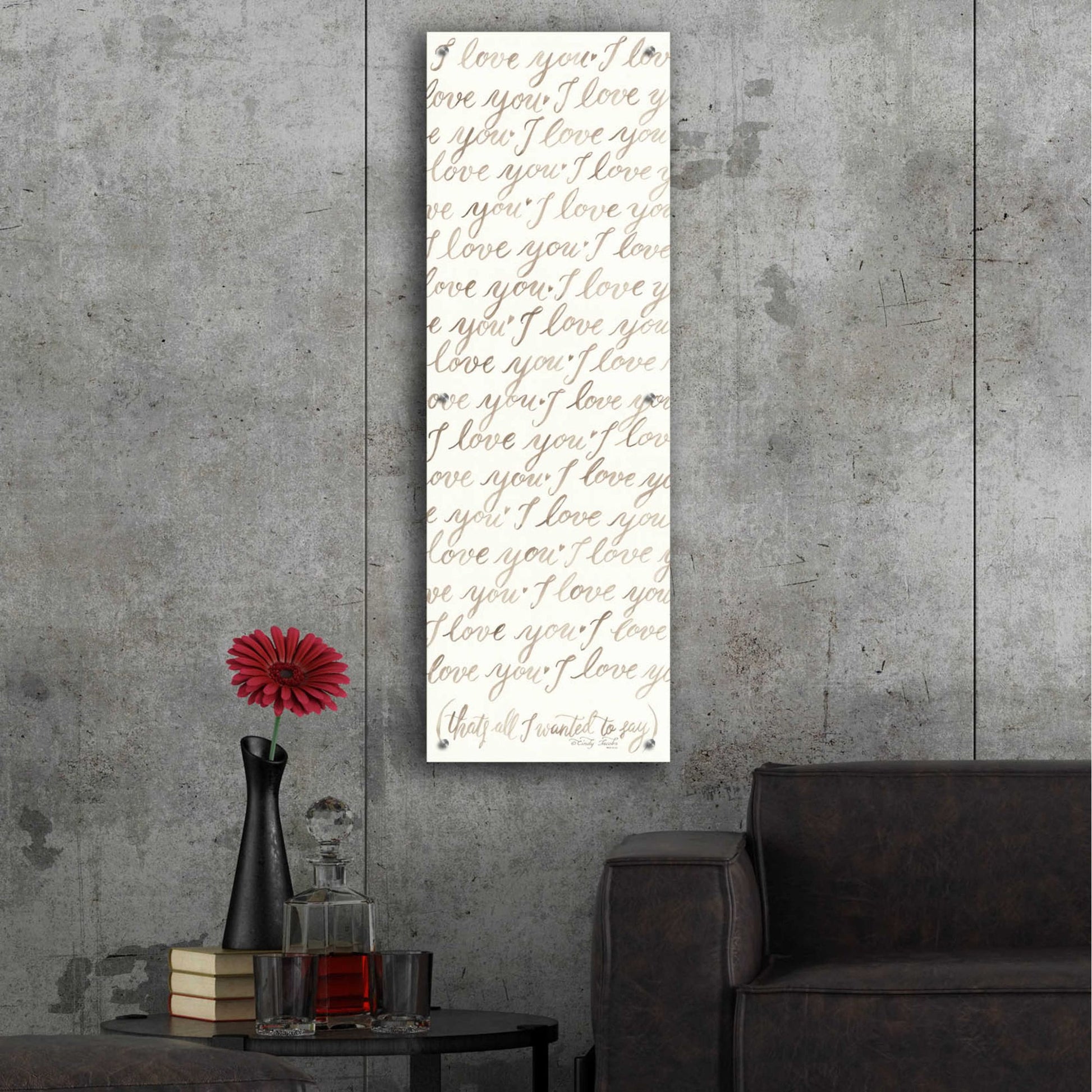 Epic Art 'Handwritten I Love You' by Cindy Jacobs, Acrylic Glass Wall Art,16x48