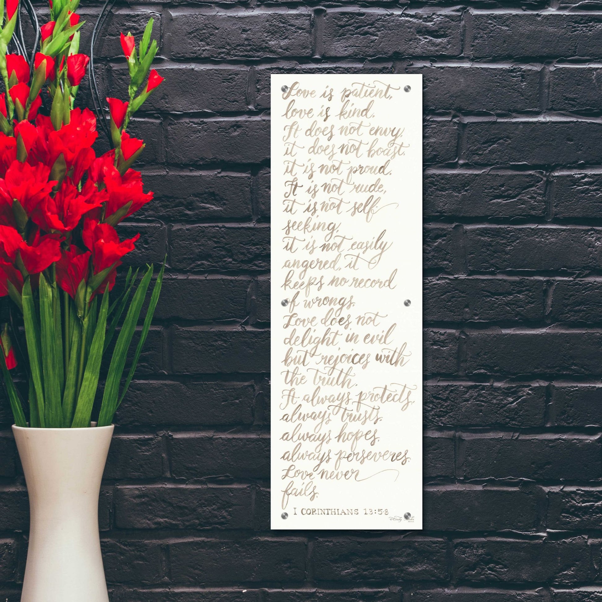 Epic Art 'Handwritten Love is Patient' by Cindy Jacobs, Acrylic Glass Wall Art,12x36