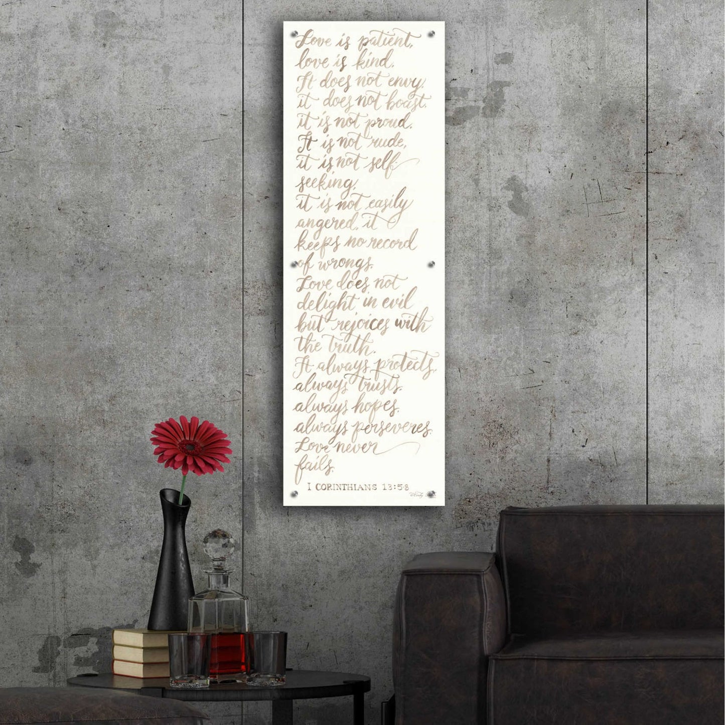 Epic Art 'Handwritten Love is Patient' by Cindy Jacobs, Acrylic Glass Wall Art,16x48