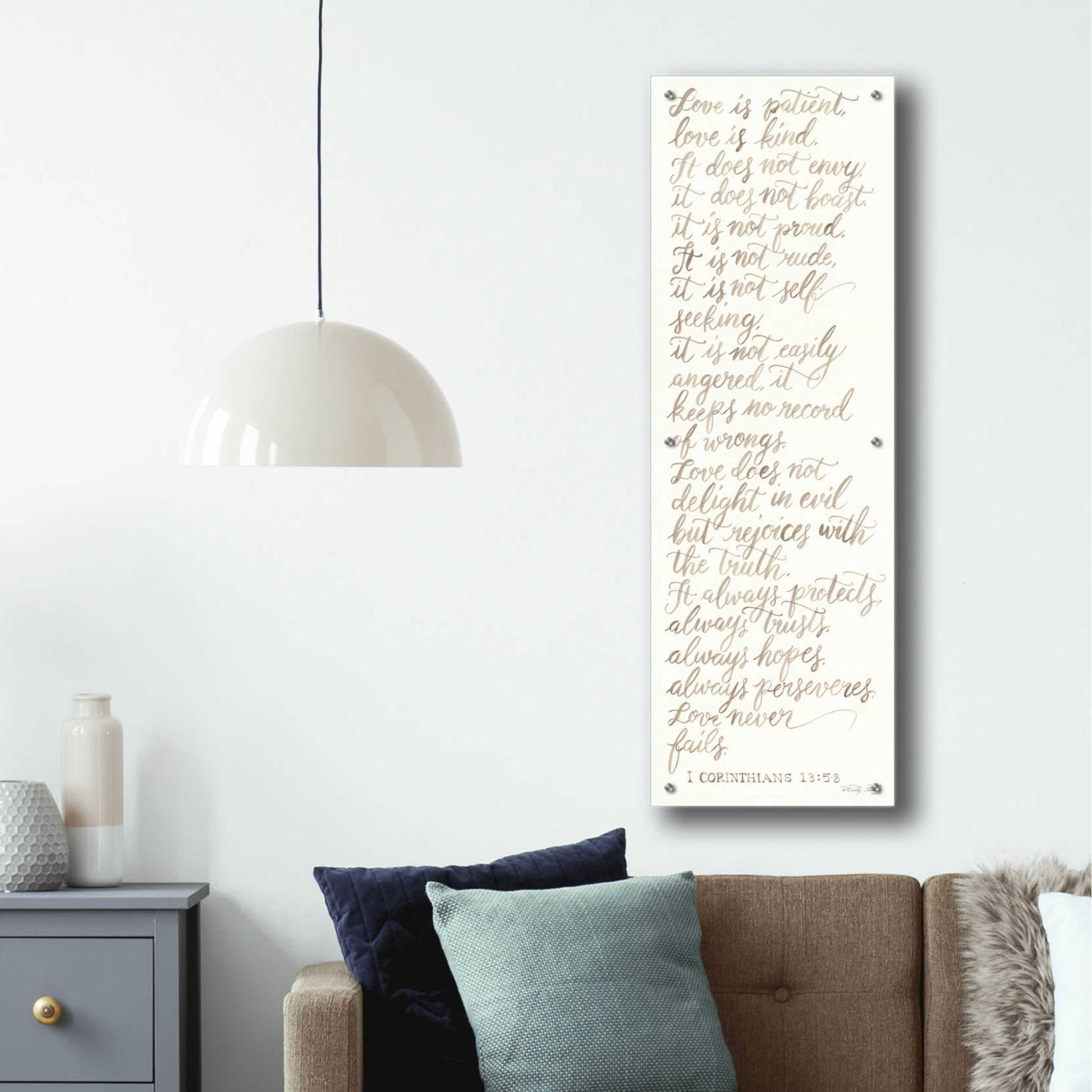 Epic Art 'Handwritten Love is Patient' by Cindy Jacobs, Acrylic Glass Wall Art,16x48