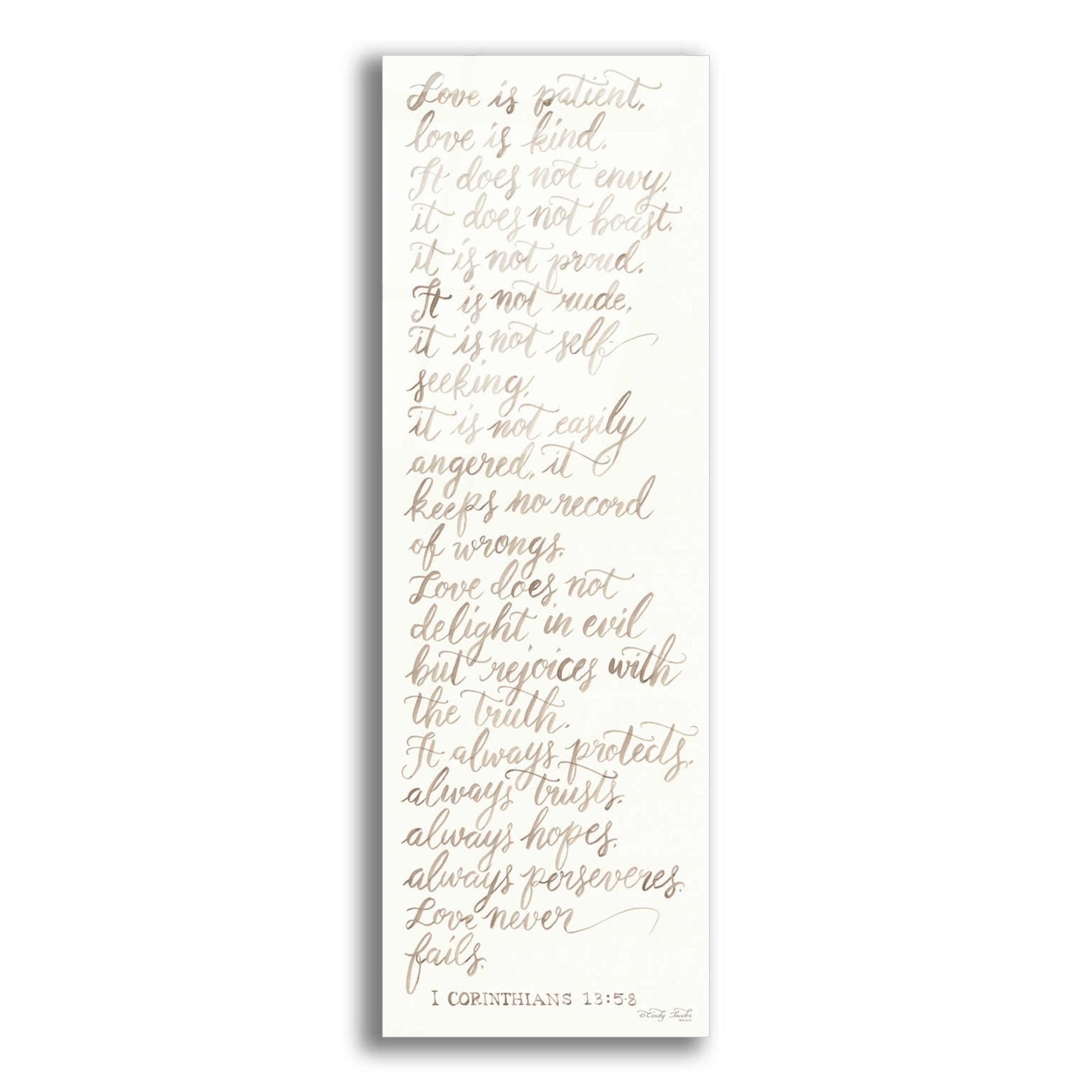 Epic Art 'Handwritten Love is Patient' by Cindy Jacobs, Acrylic Glass Wall Art,3-1