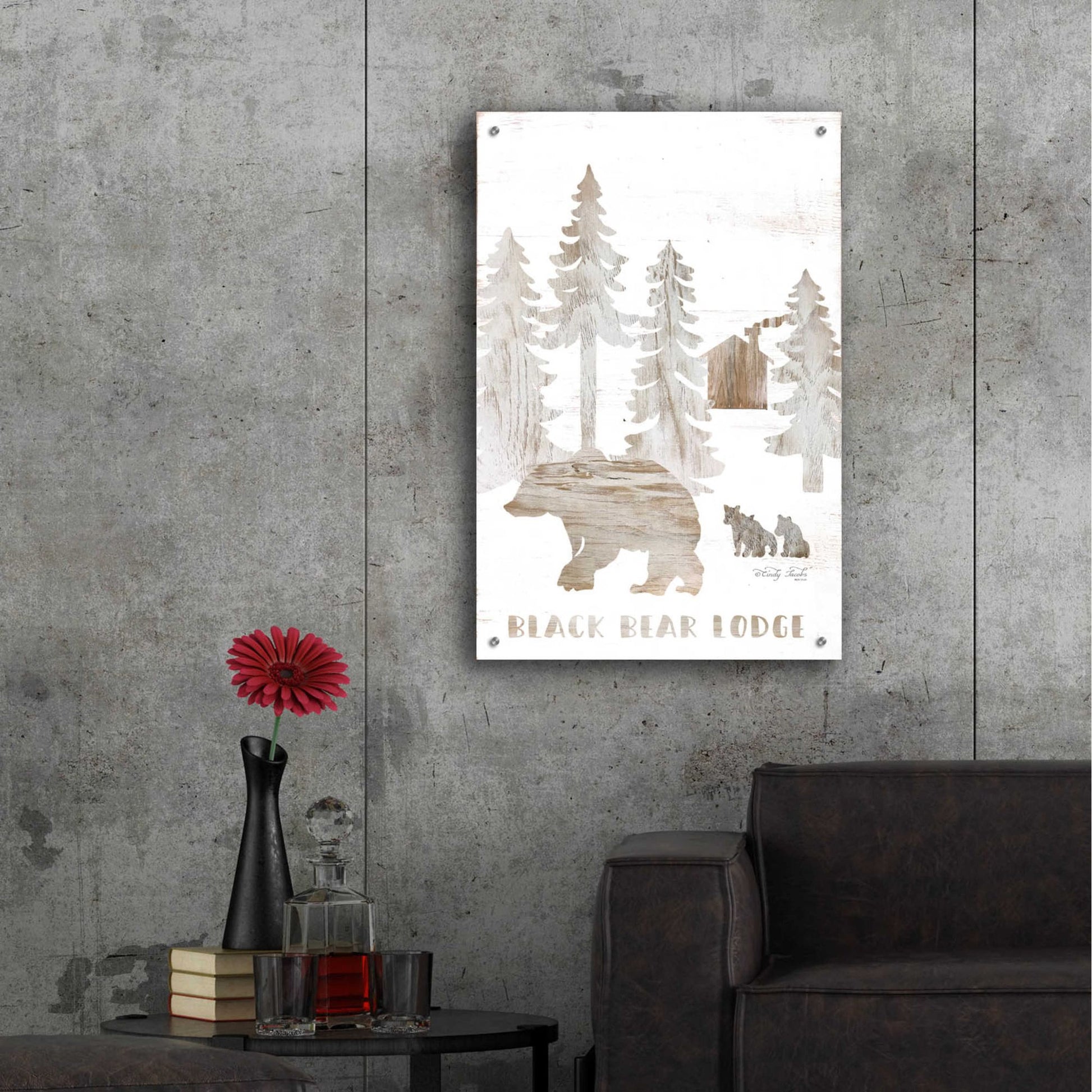 Epic Art 'Black Bear Lodge' by Cindy Jacobs, Acrylic Glass Wall Art,24x36