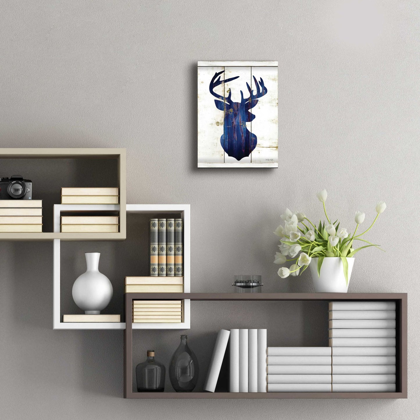 Epic Art 'Midnight Blue Deer III' by Cindy Jacobs, Acrylic Glass Wall Art,12x16