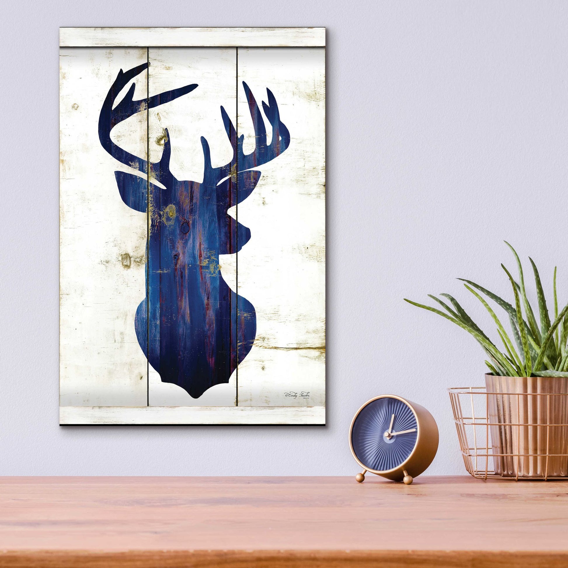 Epic Art 'Midnight Blue Deer III' by Cindy Jacobs, Acrylic Glass Wall Art,12x16