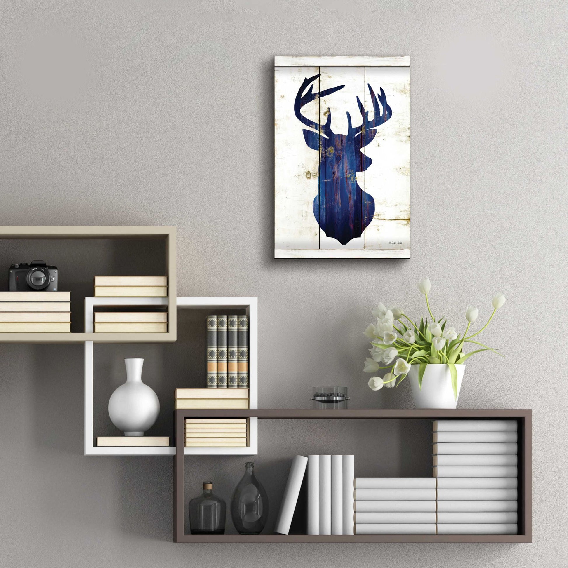 Epic Art 'Midnight Blue Deer III' by Cindy Jacobs, Acrylic Glass Wall Art,16x24