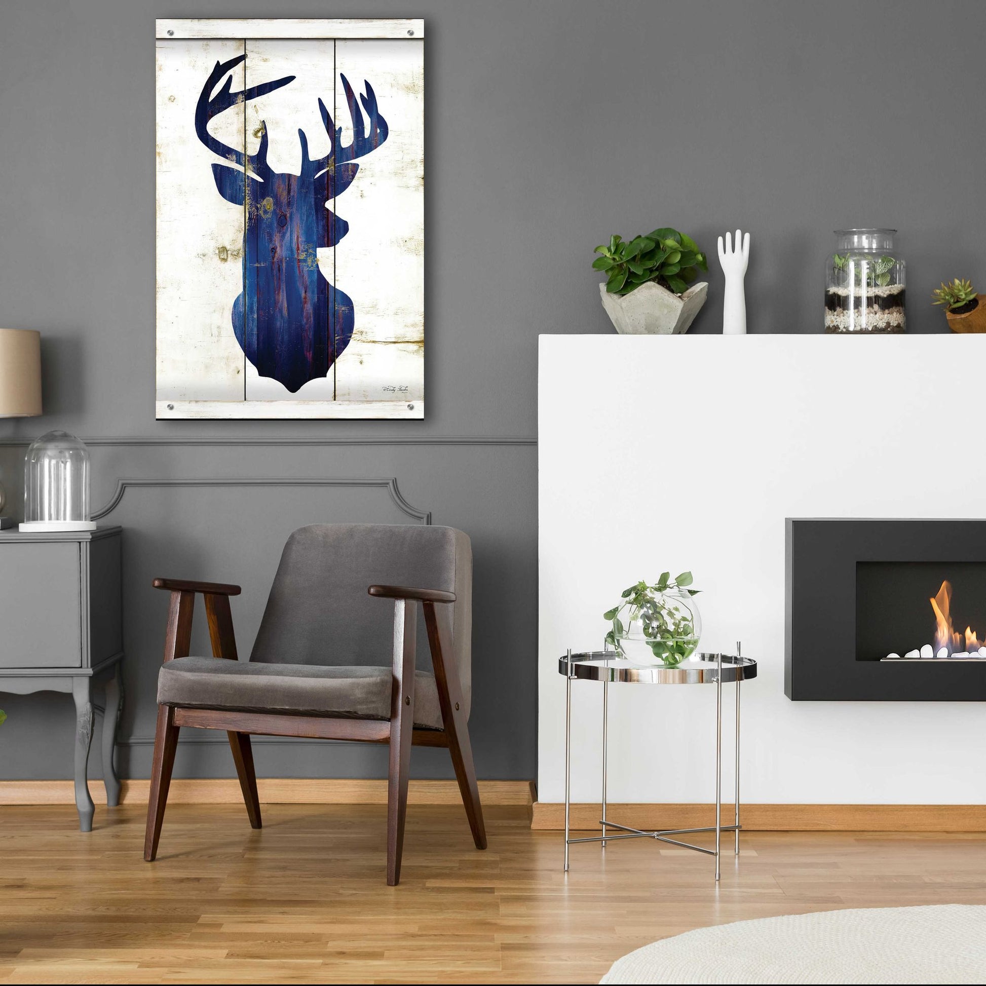 Epic Art 'Midnight Blue Deer III' by Cindy Jacobs, Acrylic Glass Wall Art,24x36