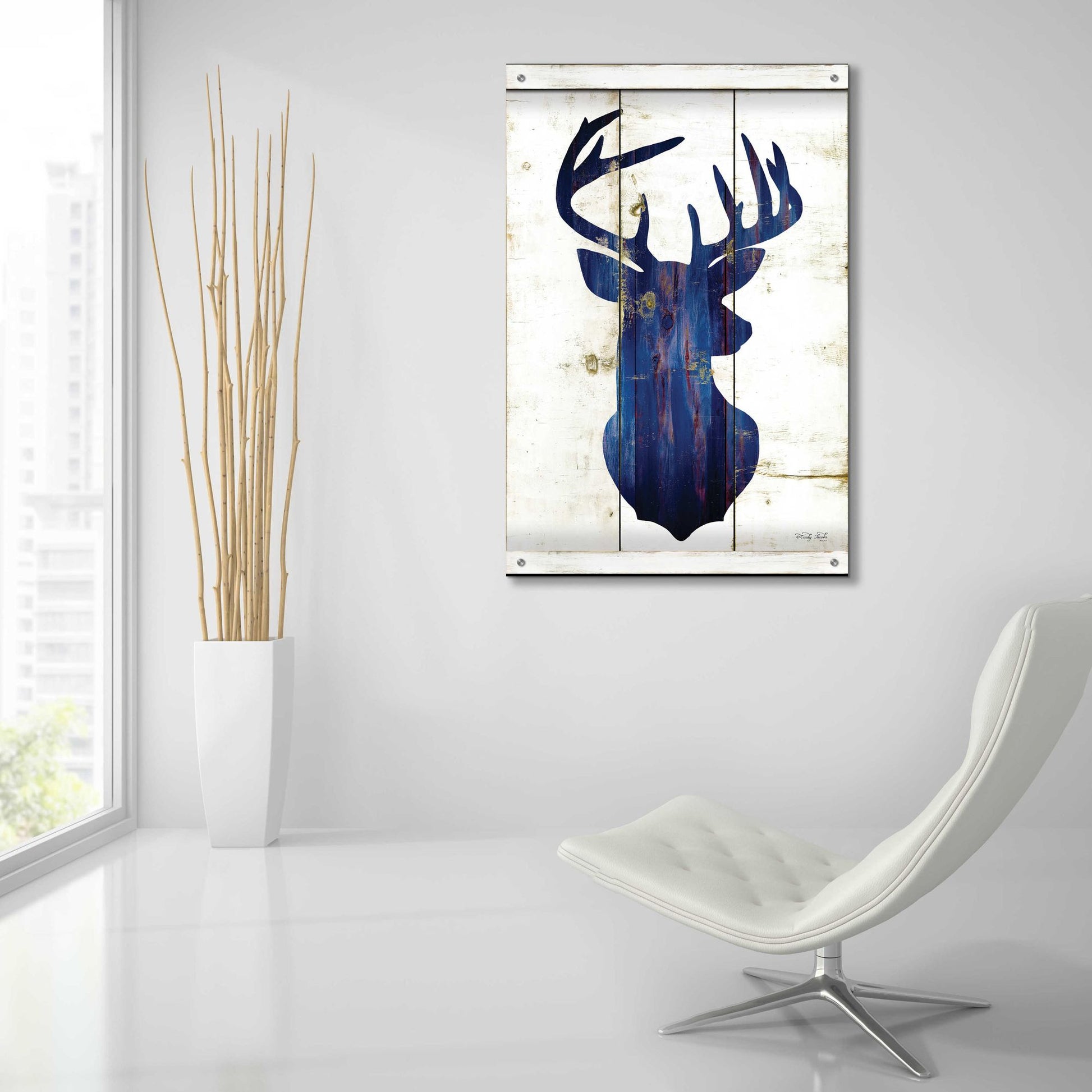 Epic Art 'Midnight Blue Deer III' by Cindy Jacobs, Acrylic Glass Wall Art,24x36