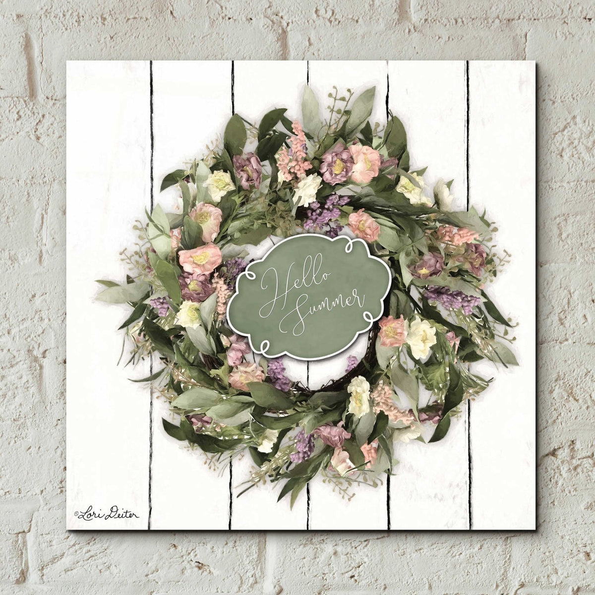 Epic Art 'Hello Summer Wreath' by Lori Deiter, Acrylic Glass Wall Art,12x12