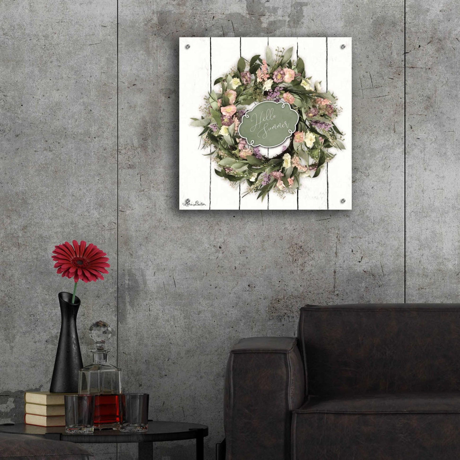 Epic Art 'Hello Summer Wreath' by Lori Deiter, Acrylic Glass Wall Art,24x24