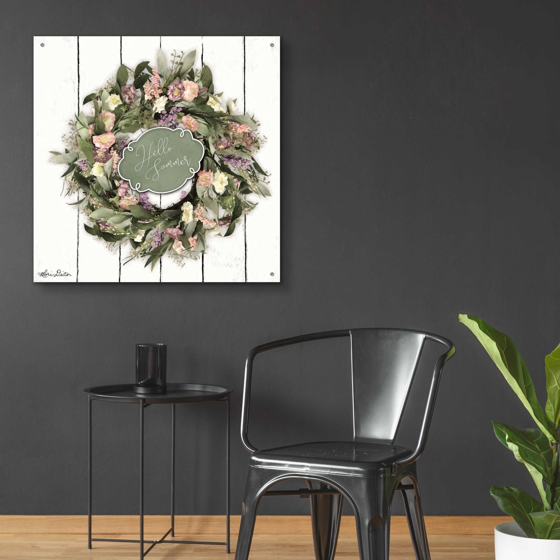 Epic Art 'Hello Summer Wreath' by Lori Deiter, Acrylic Glass Wall Art,36x36