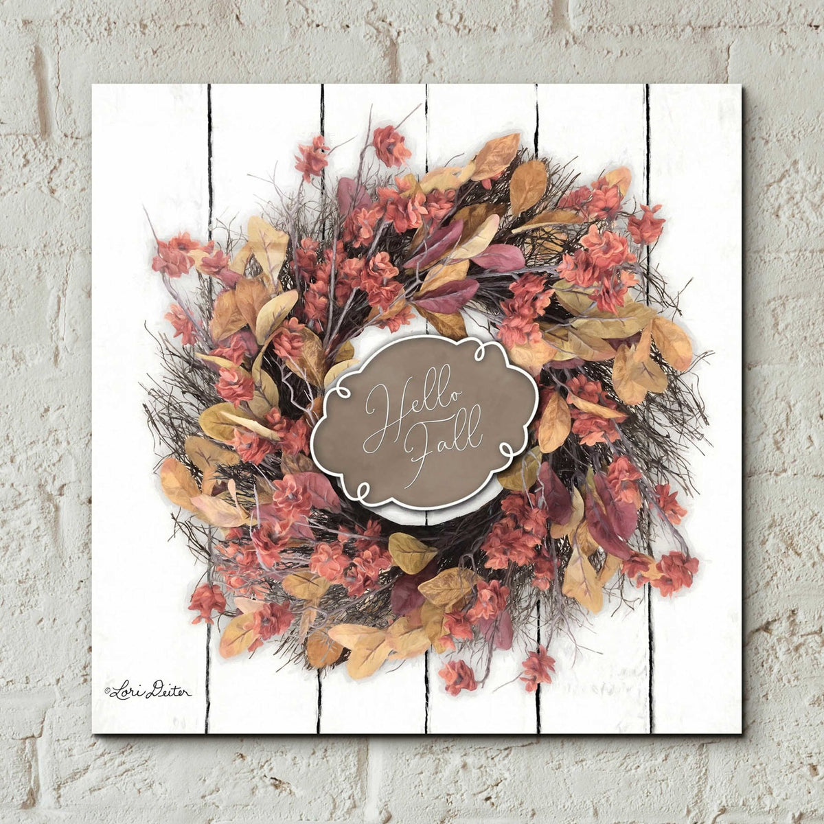 Epic Art 'Hello Fall Wreath' by Lori Deiter, Acrylic Glass Wall Art,12x12