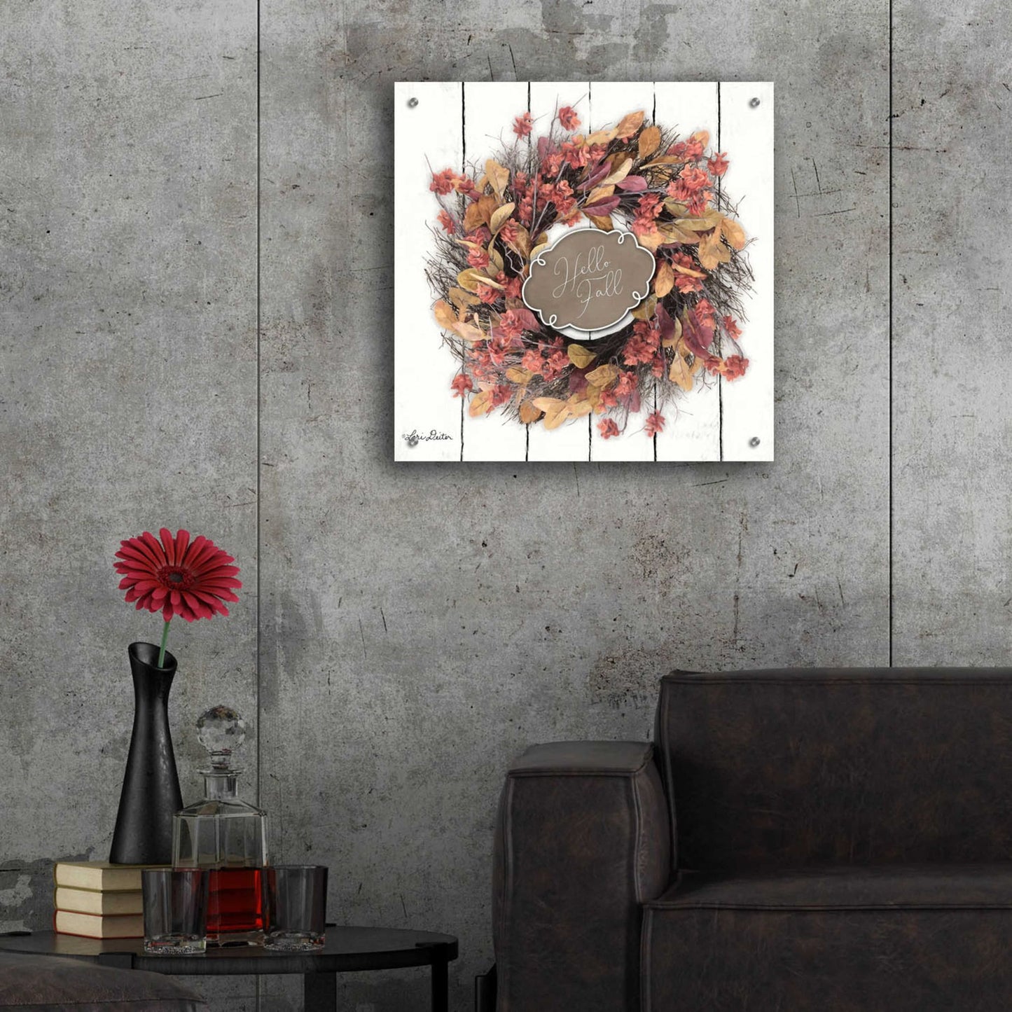Epic Art 'Hello Fall Wreath' by Lori Deiter, Acrylic Glass Wall Art,24x24