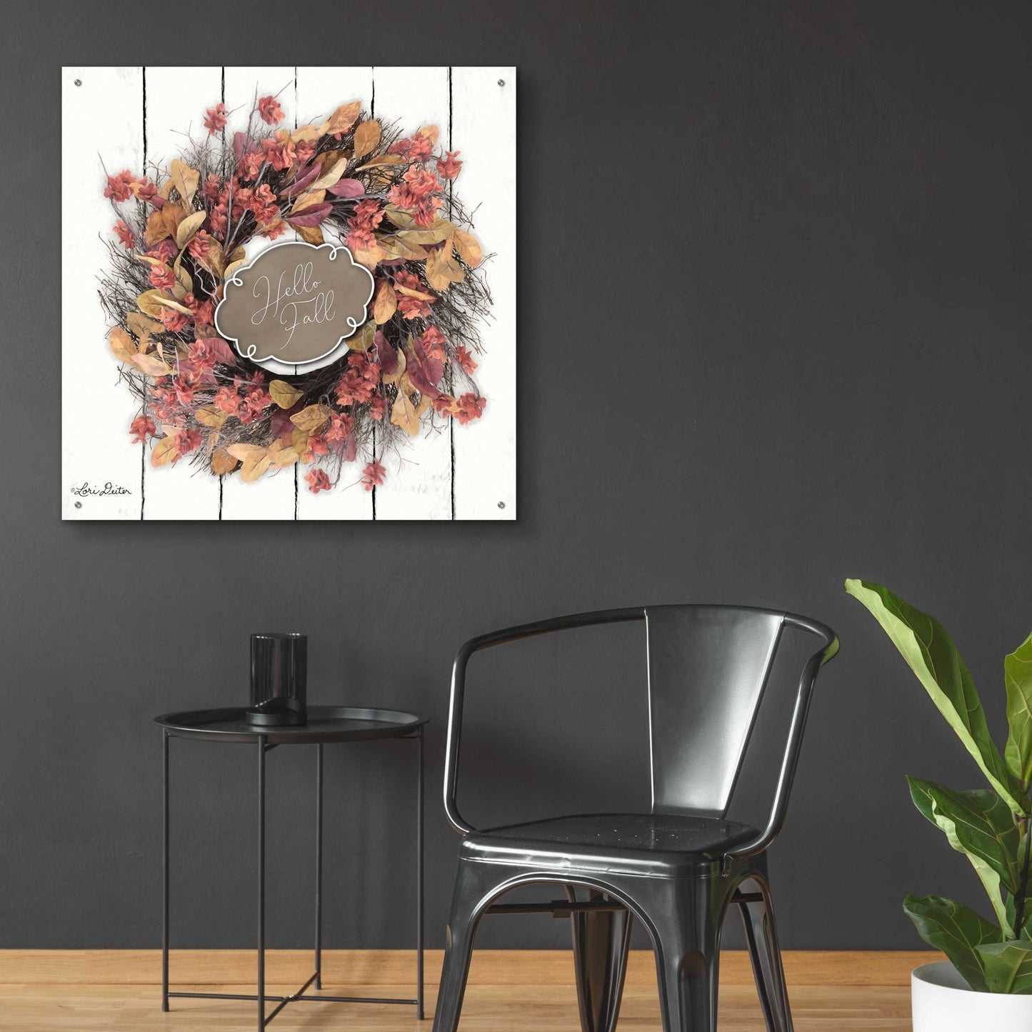 Epic Art 'Hello Fall Wreath' by Lori Deiter, Acrylic Glass Wall Art,36x36