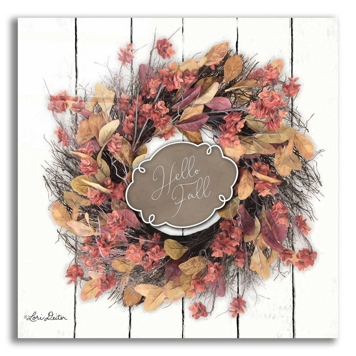 Epic Art 'Hello Fall Wreath' by Lori Deiter, Acrylic Glass Wall Art