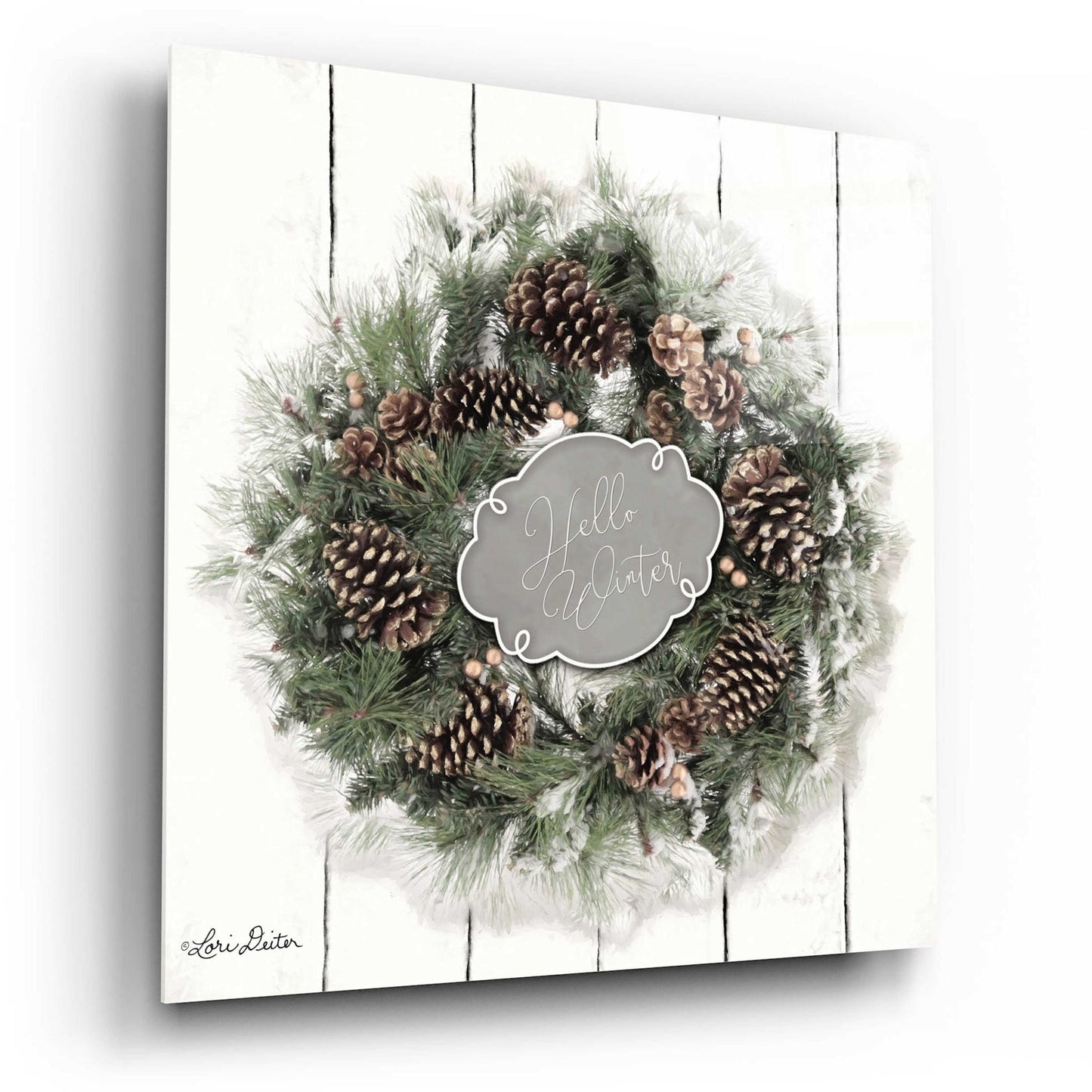 Epic Art 'Hello Winter Wreath' by Lori Deiter, Acrylic Glass Wall Art,12x12