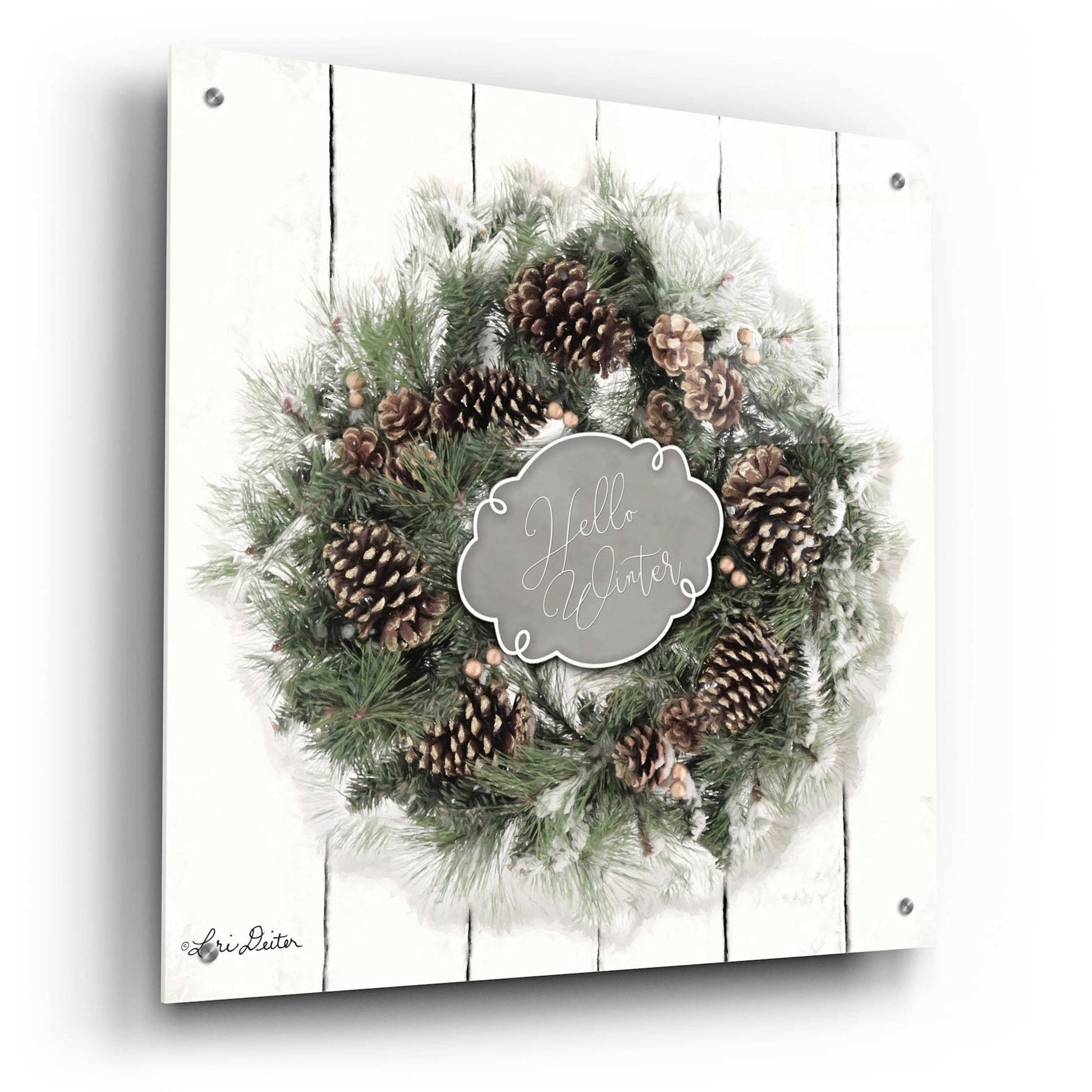 Epic Art 'Hello Winter Wreath' by Lori Deiter, Acrylic Glass Wall Art,24x24