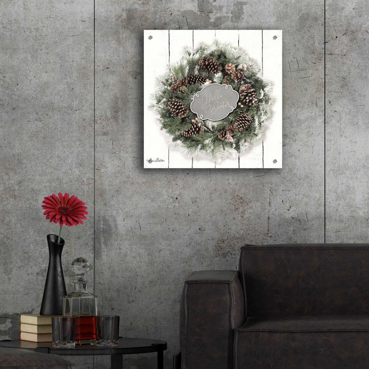 Epic Art 'Hello Winter Wreath' by Lori Deiter, Acrylic Glass Wall Art,24x24