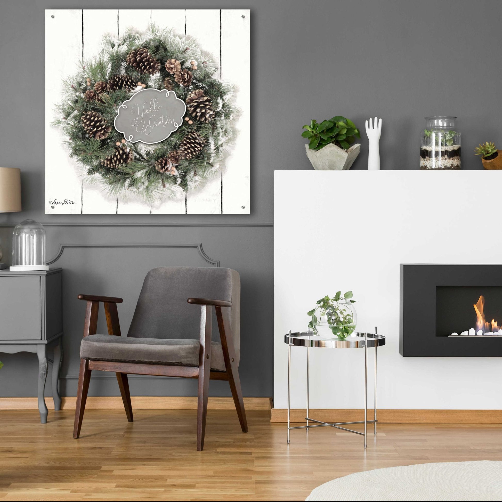 Epic Art 'Hello Winter Wreath' by Lori Deiter, Acrylic Glass Wall Art,36x36