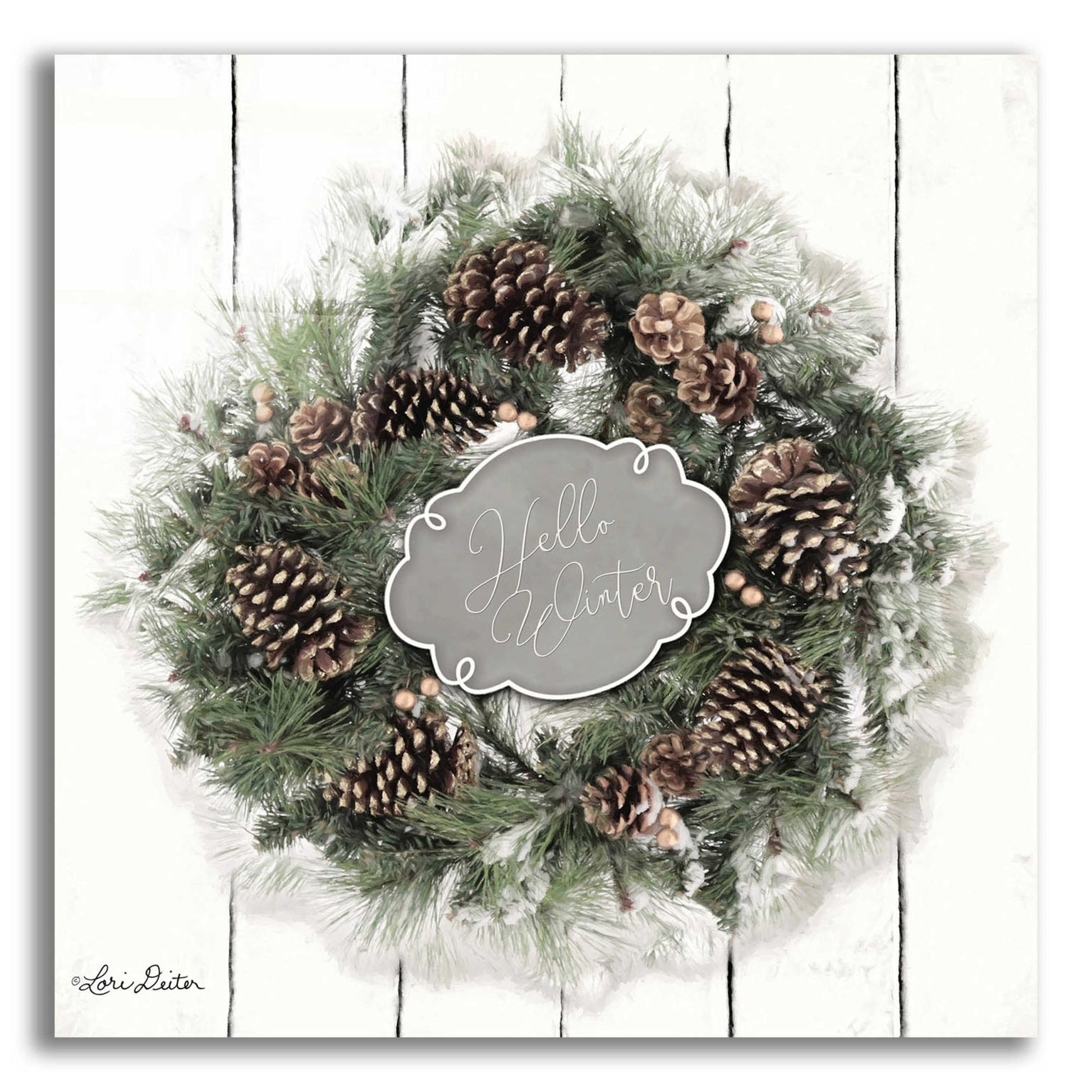 Epic Art 'Hello Winter Wreath' by Lori Deiter, Acrylic Glass Wall Art