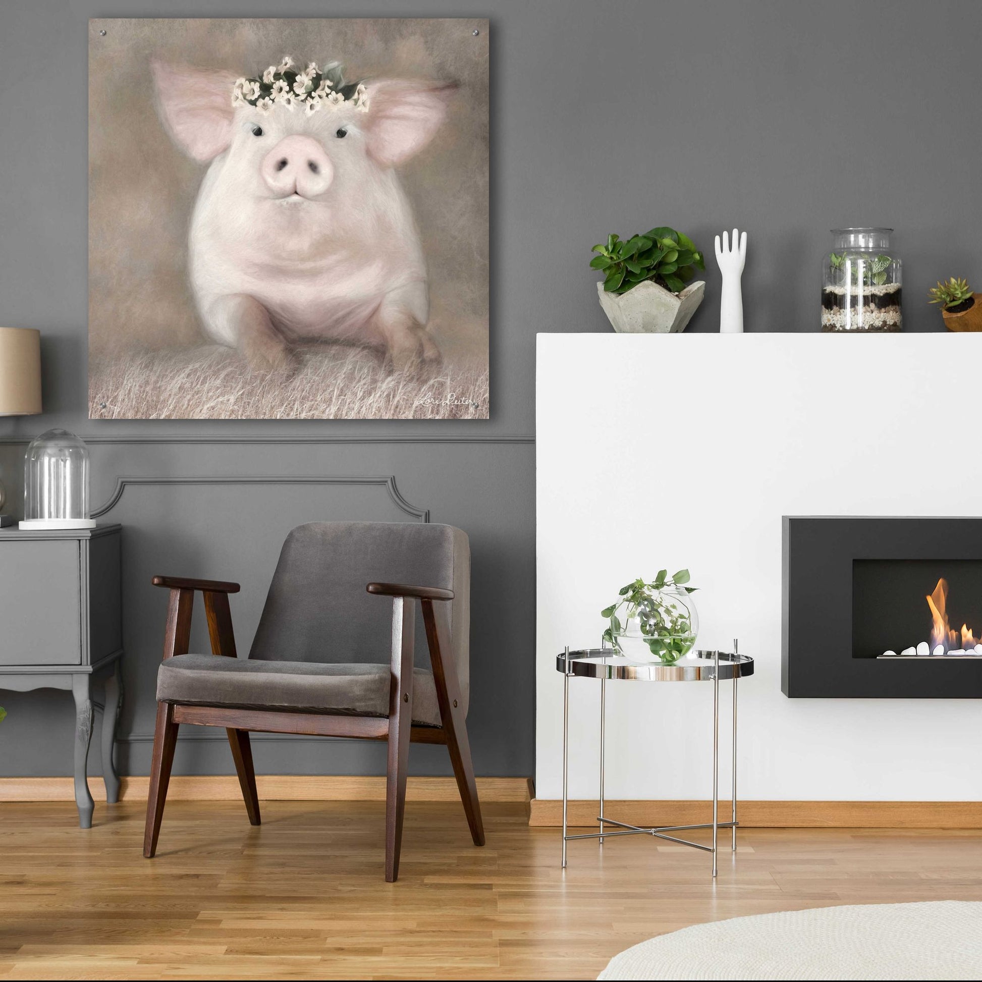 Epic Art 'Painted Piggy' by Lori Deiter, Acrylic Glass Wall Art,36x36