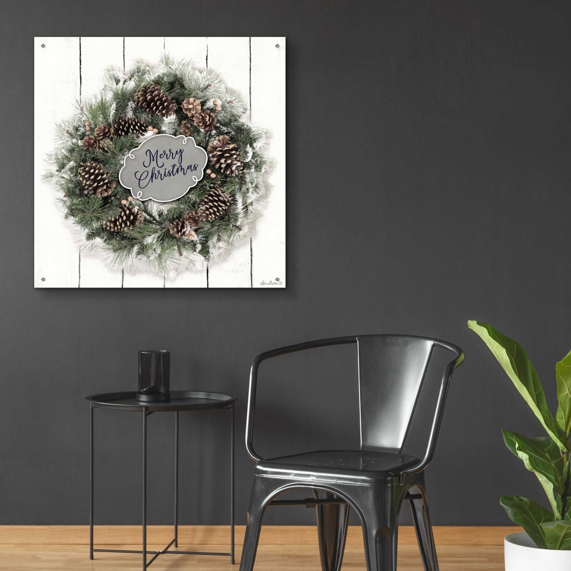 Epic Art 'Merry Christmas Wreath' by Lori Deiter, Acrylic Glass Wall Art,36x36
