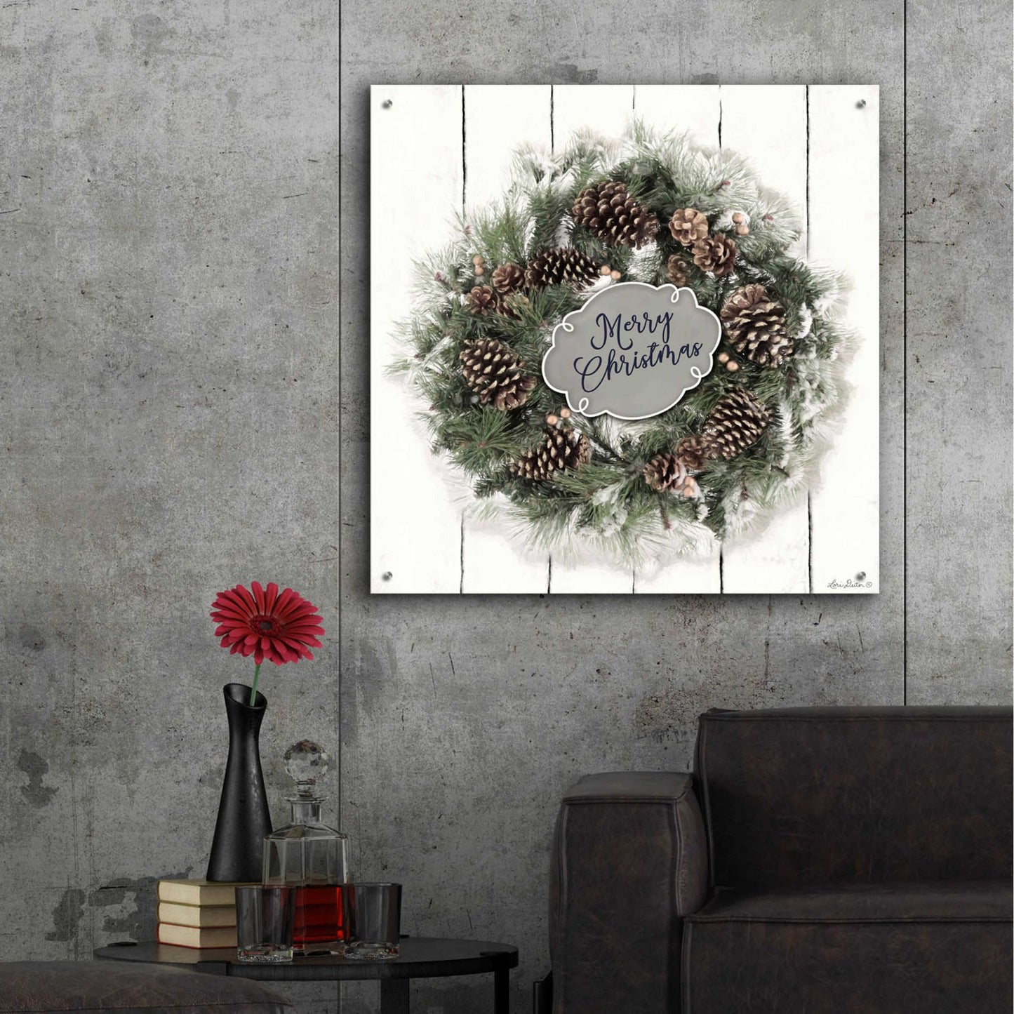 Epic Art 'Merry Christmas Wreath' by Lori Deiter, Acrylic Glass Wall Art,36x36