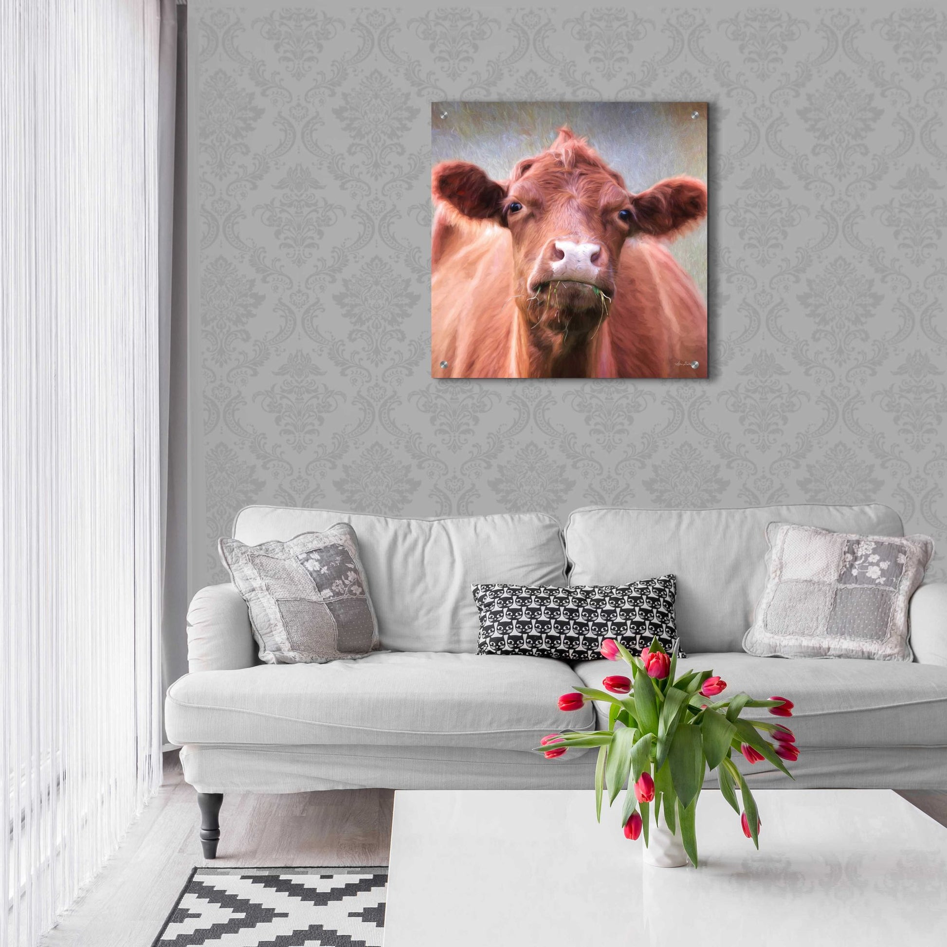 Epic Art 'The Brown Cow' by Lori Deiter, Acrylic Glass Wall Art,24x24