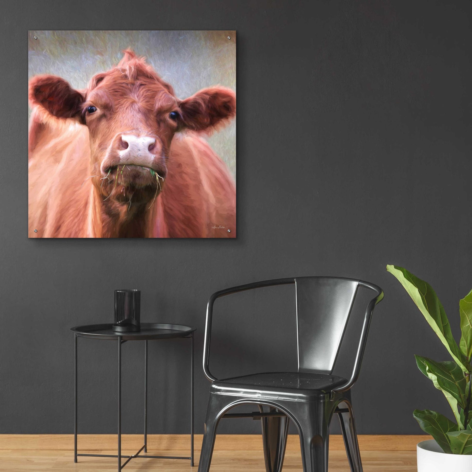 Epic Art 'The Brown Cow' by Lori Deiter, Acrylic Glass Wall Art,36x36