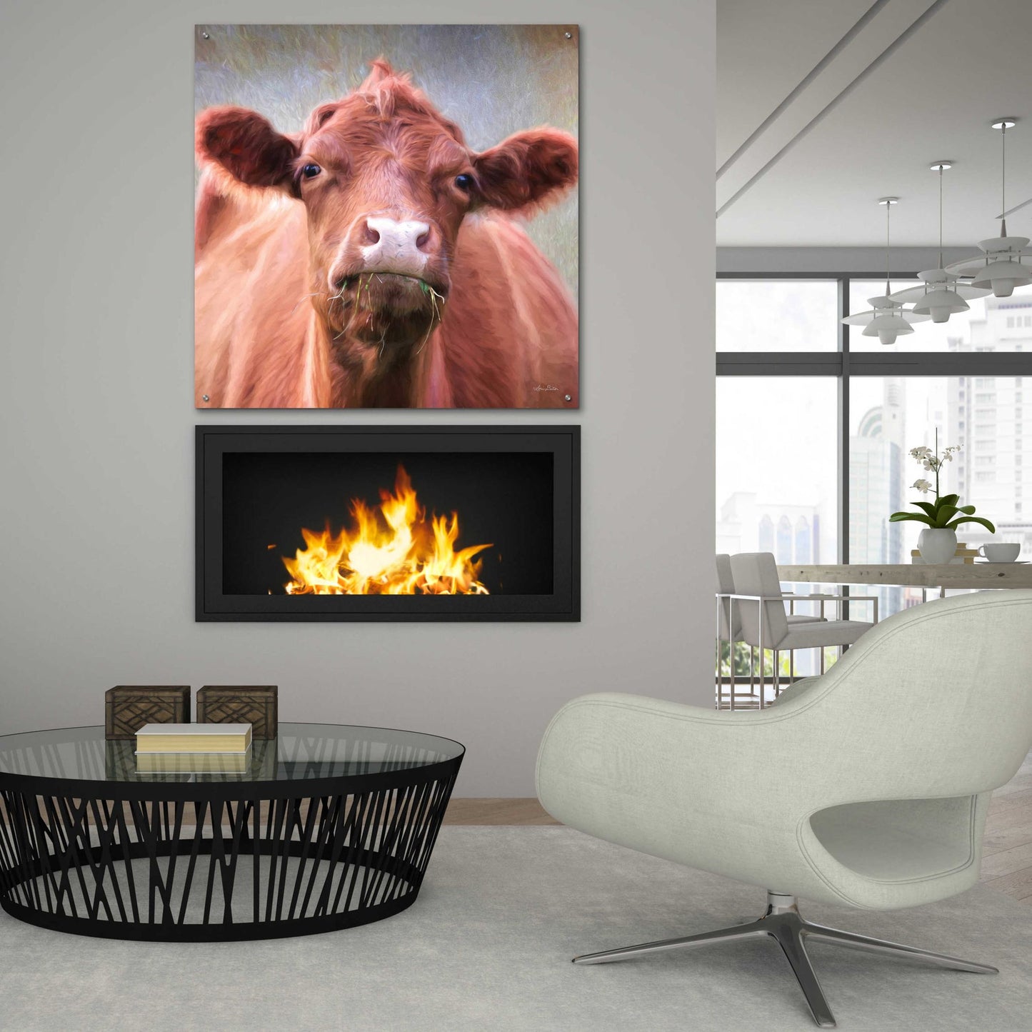 Epic Art 'The Brown Cow' by Lori Deiter, Acrylic Glass Wall Art,36x36