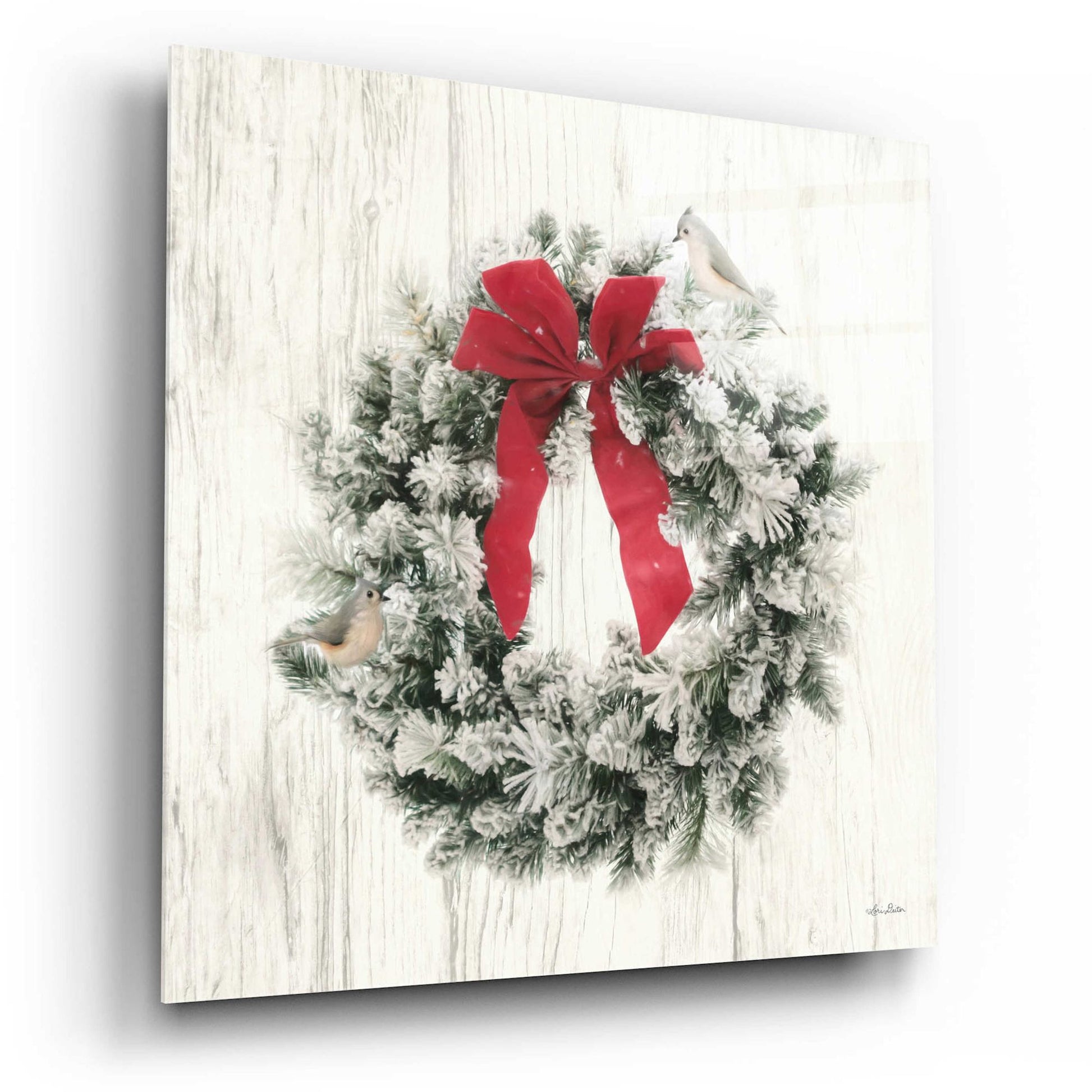 Epic Art 'Titmouse Christmas Wreath' by Lori Deiter, Acrylic Glass Wall Art,12x12
