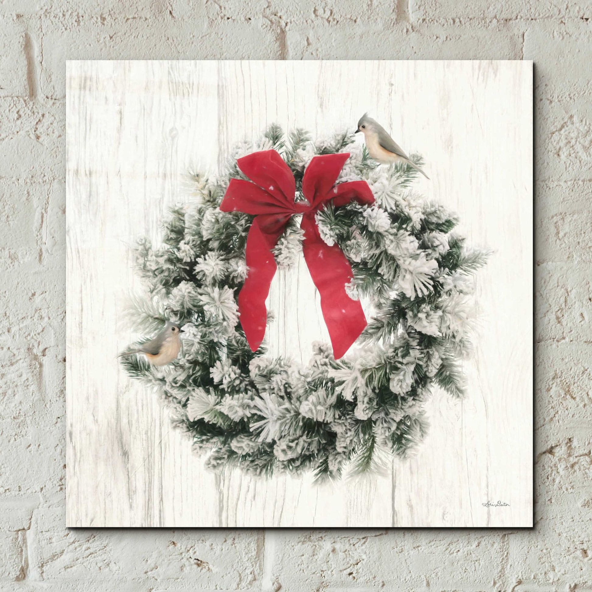Epic Art 'Titmouse Christmas Wreath' by Lori Deiter, Acrylic Glass Wall Art,12x12