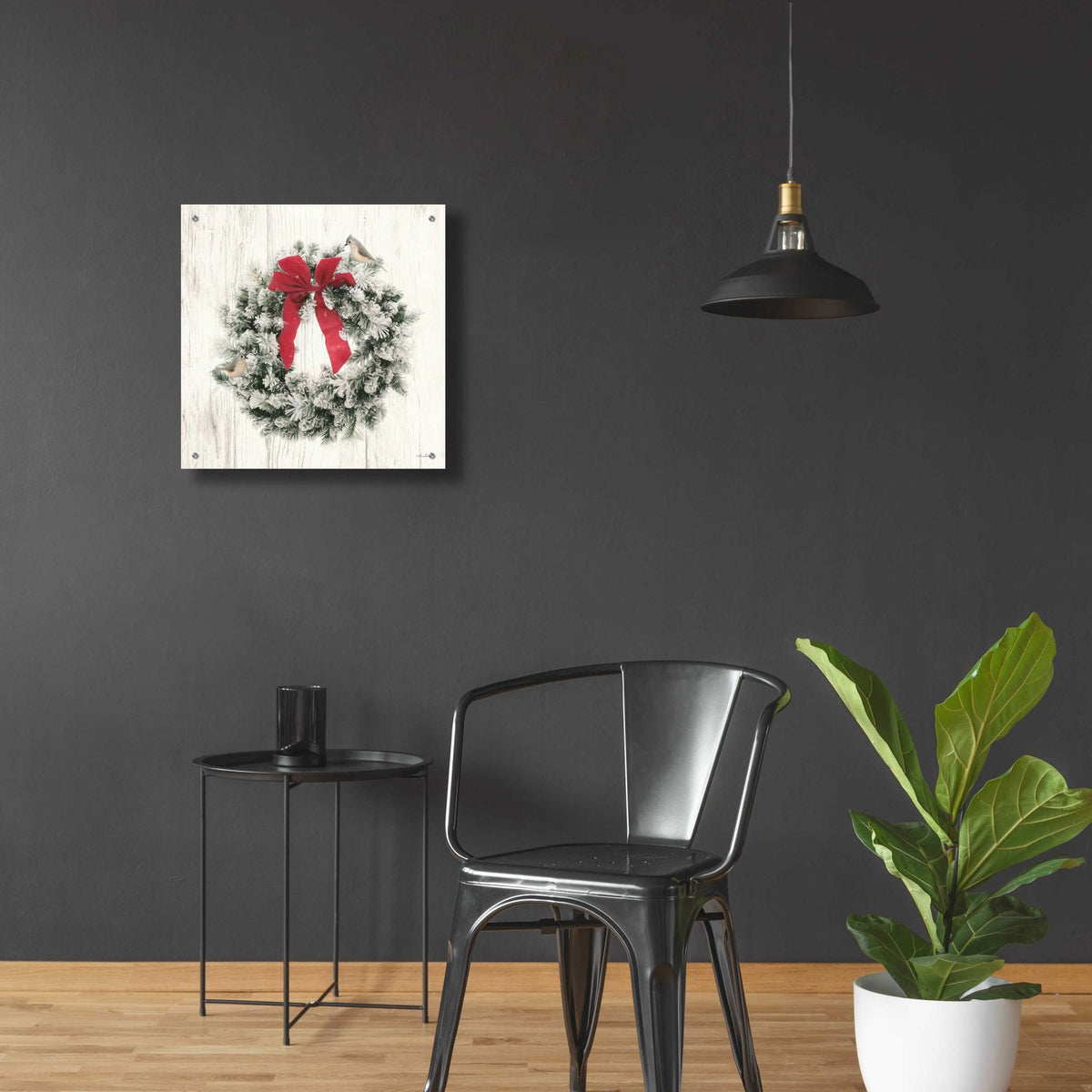 Epic Art 'Titmouse Christmas Wreath' by Lori Deiter, Acrylic Glass Wall Art,24x24