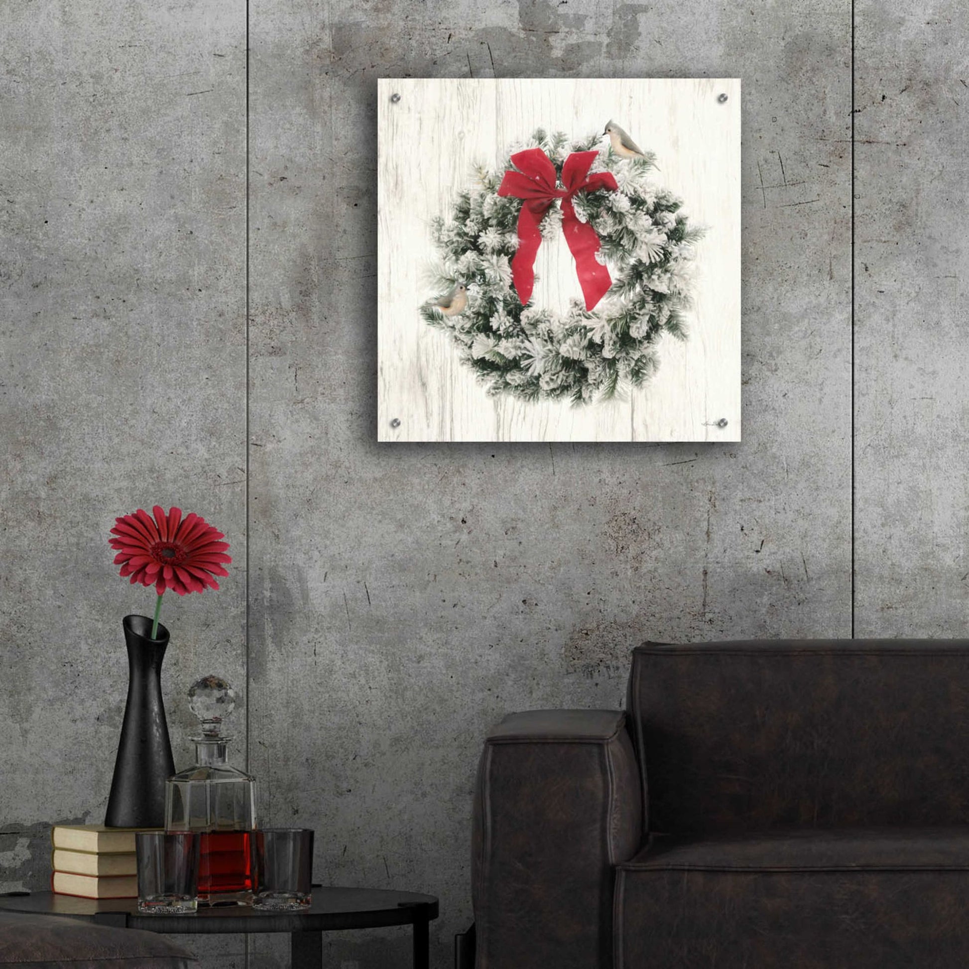 Epic Art 'Titmouse Christmas Wreath' by Lori Deiter, Acrylic Glass Wall Art,24x24